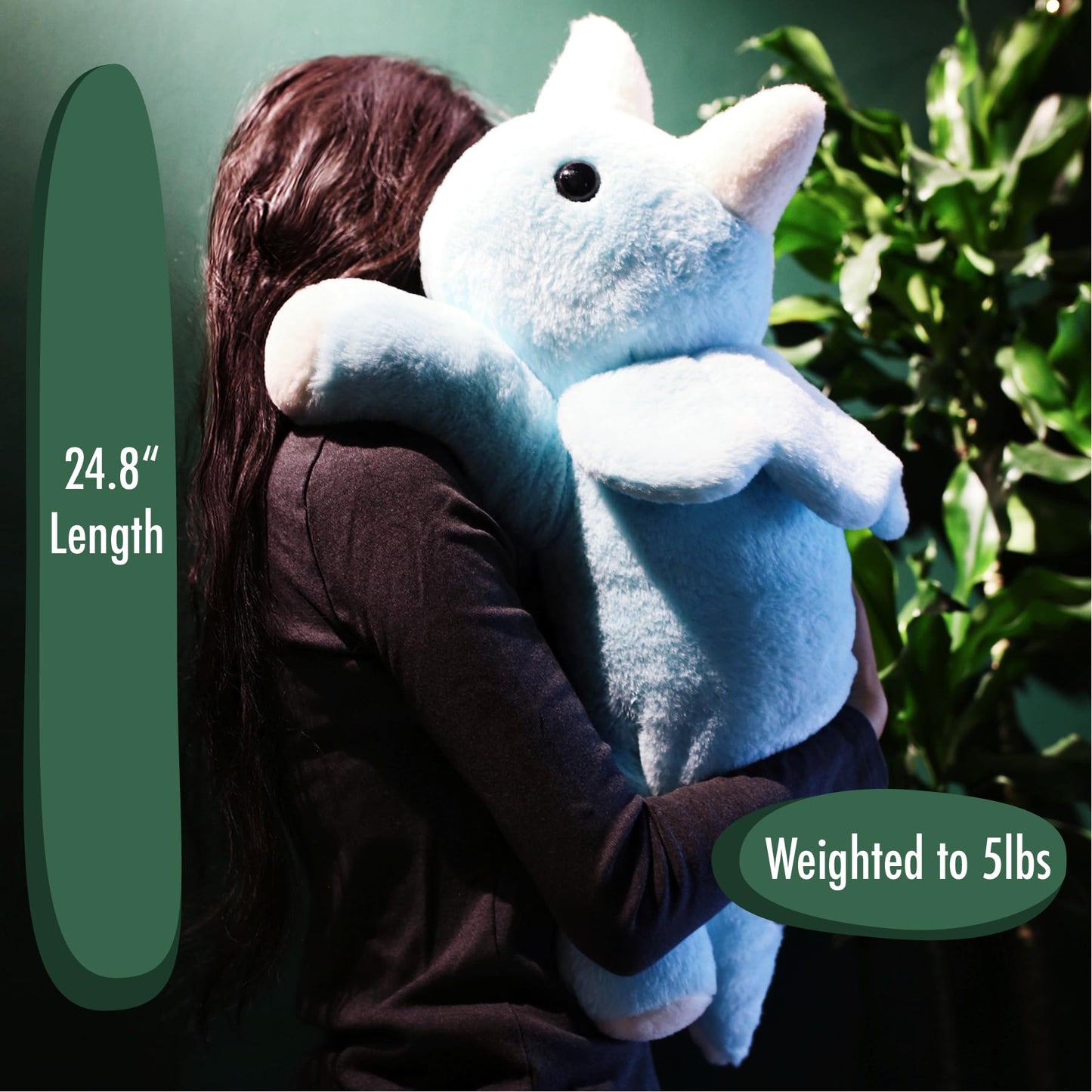 uoozii 24in Blue Dinosaur Weighted Plush – 5 lb Microwaveable Heating Pad