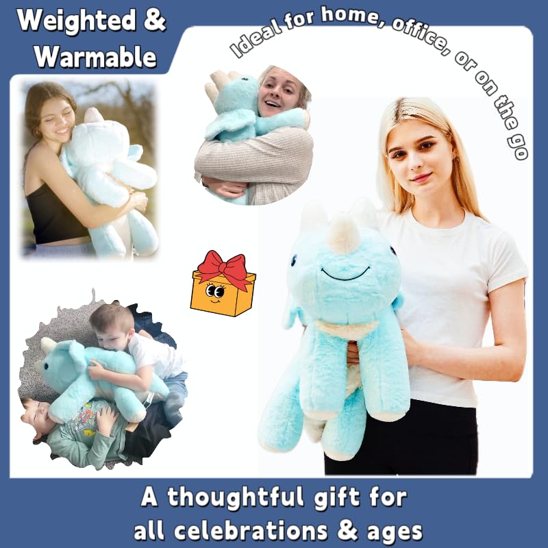 uoozii 24in Blue Dinosaur Weighted Plush – 5 lb Microwaveable Heating Pad