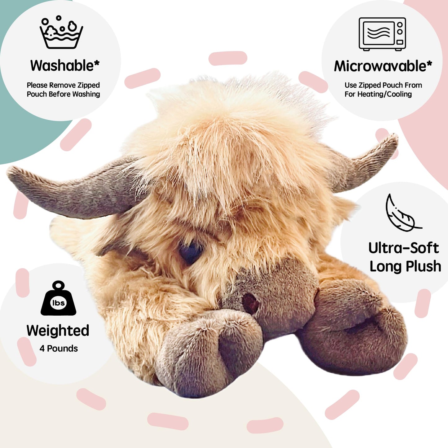 uoozii 20in Highland Cow Weighted Plush with Heating Pad – 4 lb