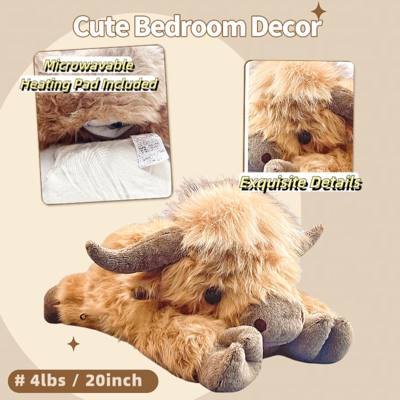 uoozii 20in Highland Cow Weighted Plush with Heating Pad – 4 lb