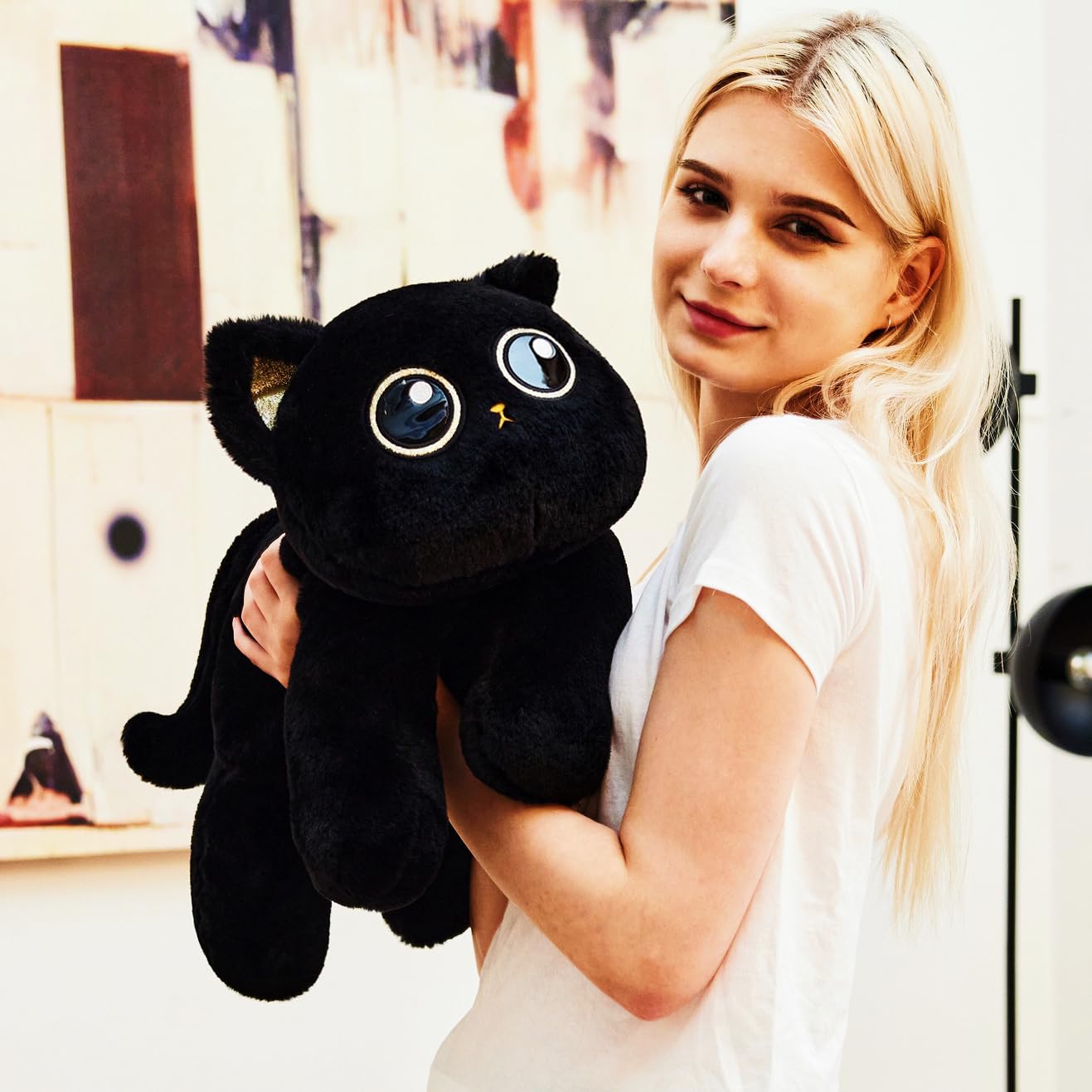 uoozii 20-inch Black Cat Weighted Plush — 4 lb Microwaveable Heating Pad
