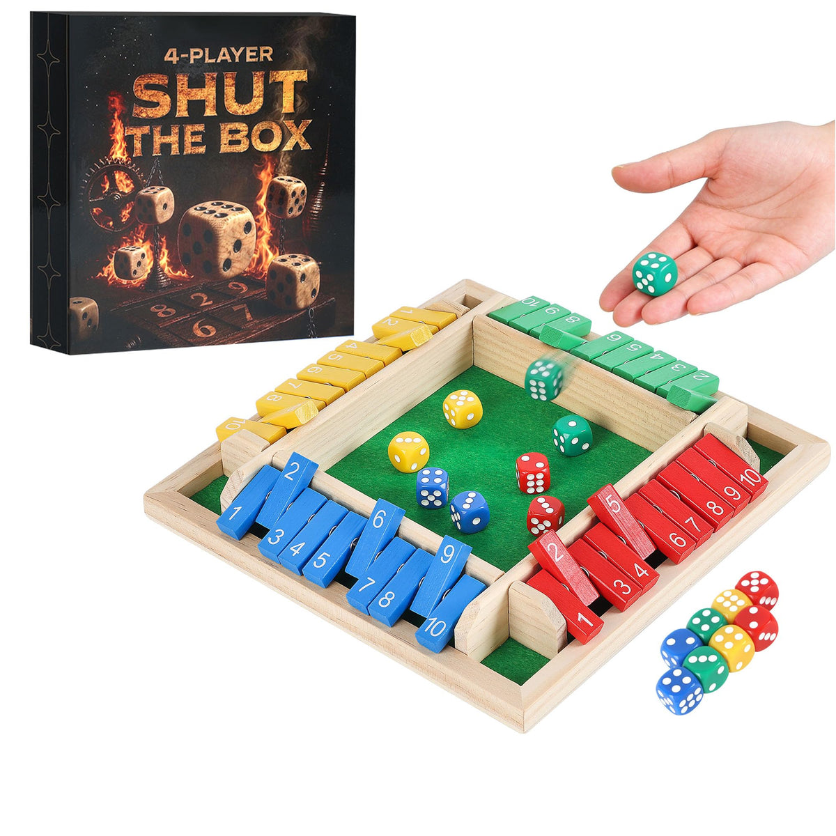 Uowivi Shut The Box Game – Colorful Quadrilateral Edition, Math Dice for 2-4 Players