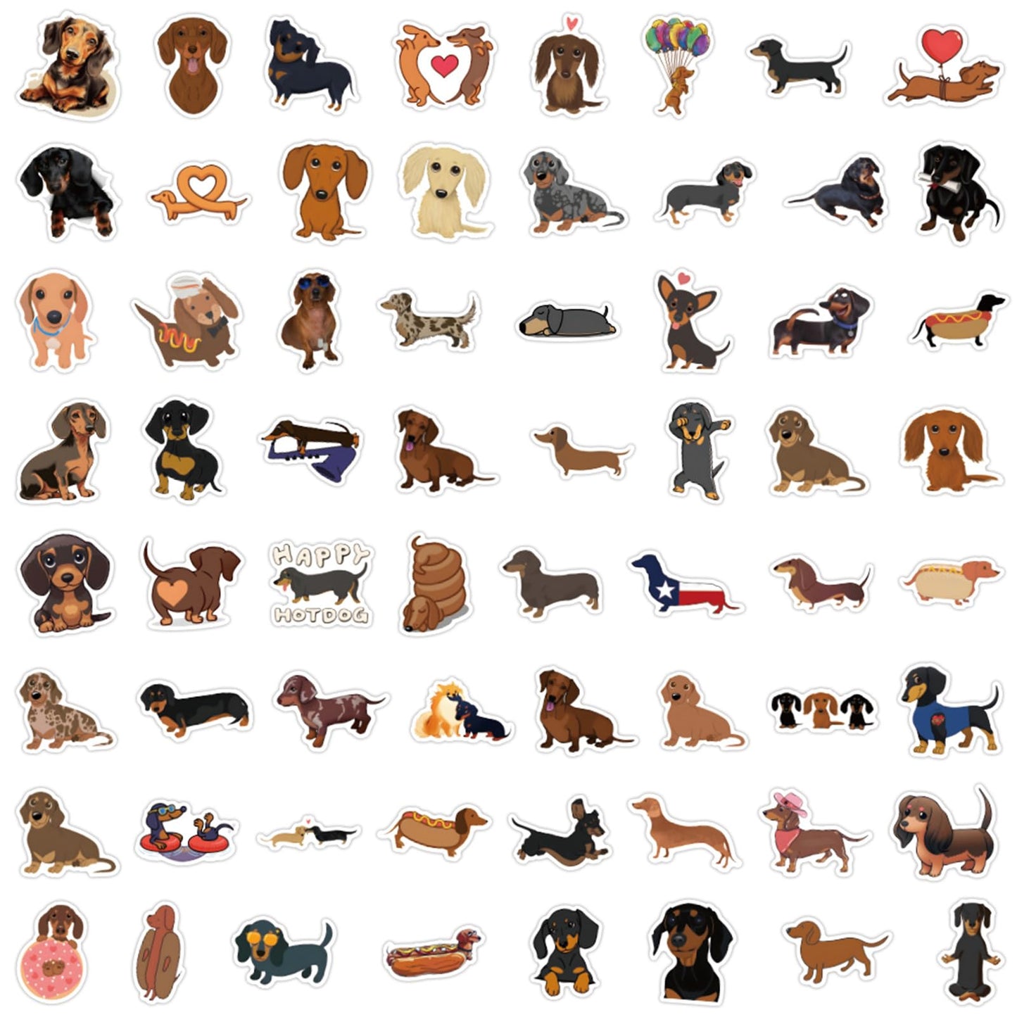 UoYYelly 60 Pcs Kawaii Dachshund Stickers Pack – Waterproof Vinyl Decals for Water Bottles, Laptops, Skateboards