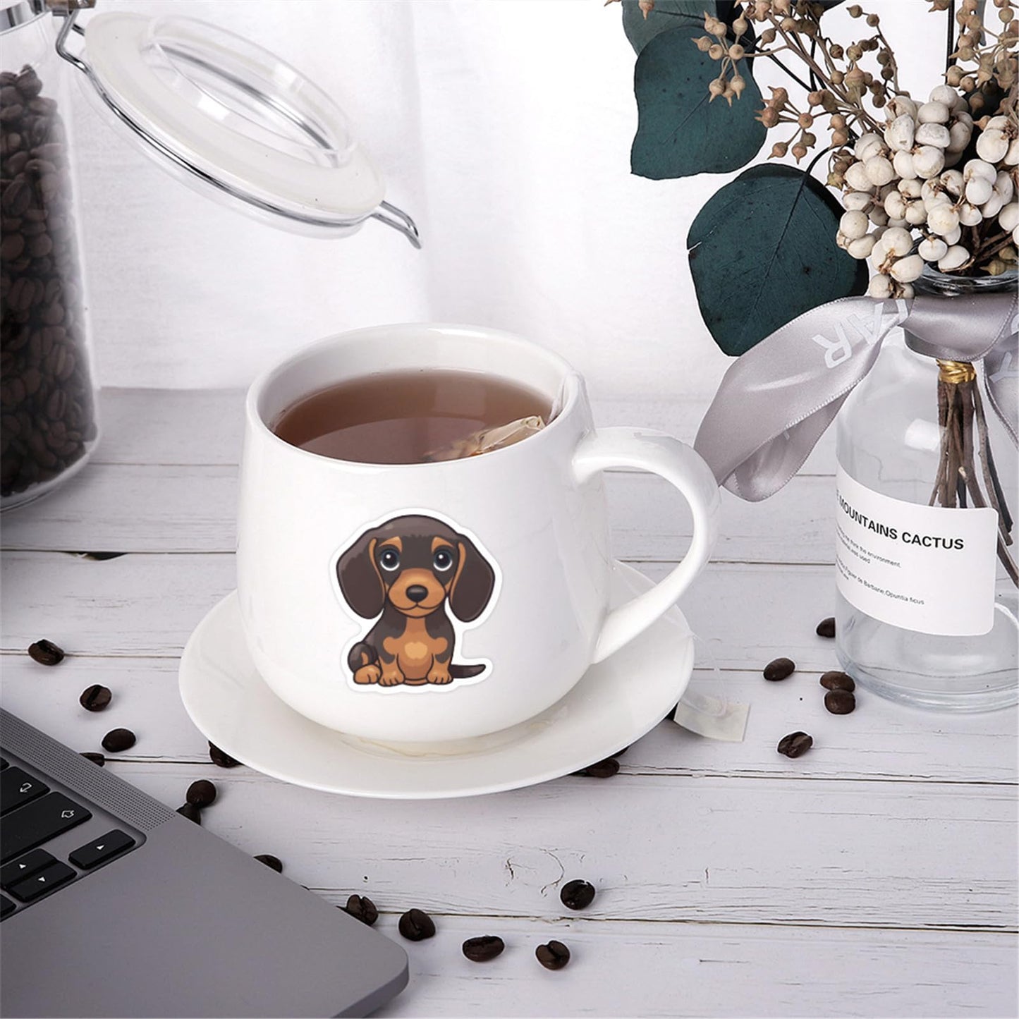 UoYYelly 60 Pcs Kawaii Dachshund Stickers Pack – Waterproof Vinyl Decals for Water Bottles, Laptops, Skateboards