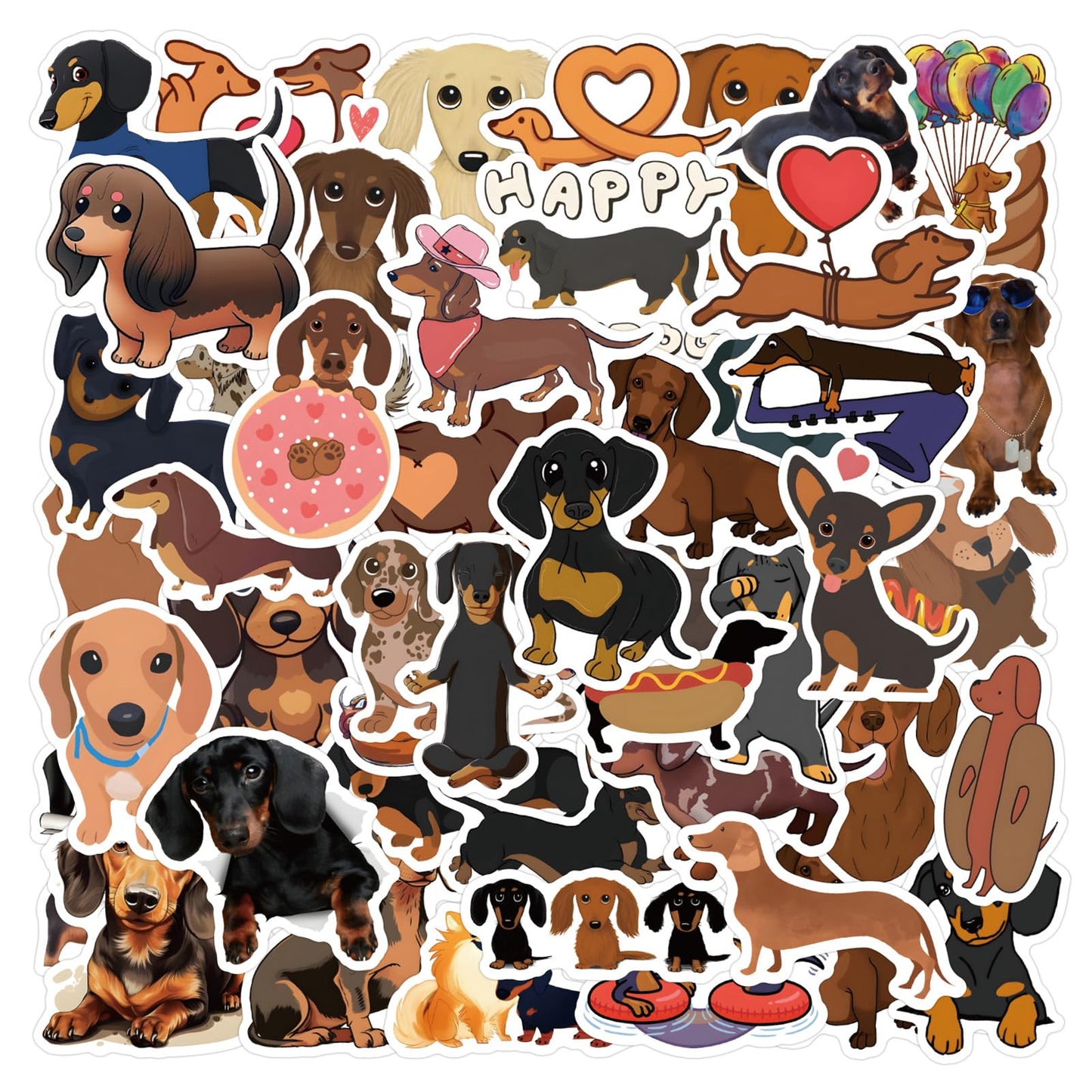 UoYYelly 60 Pcs Kawaii Dachshund Stickers Pack – Waterproof Vinyl Decals for Water Bottles, Laptops, Skateboards