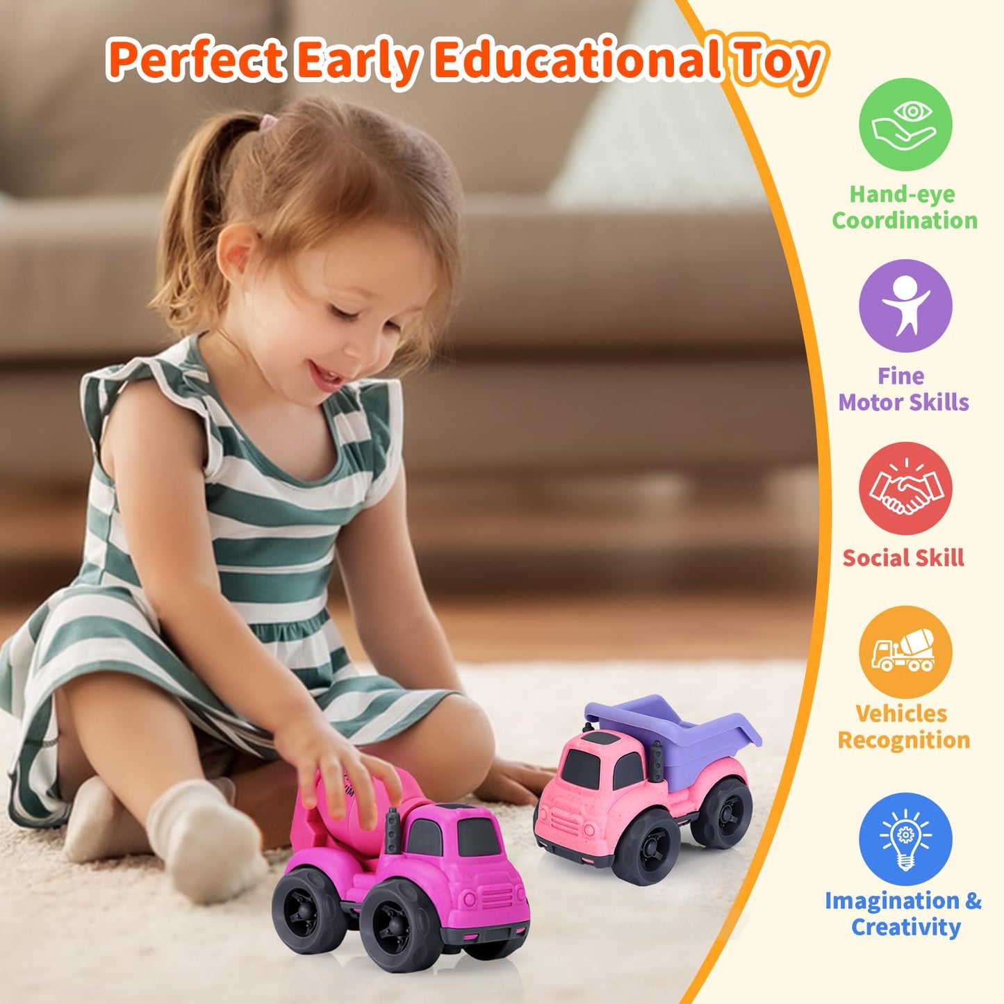 UOYLEYVN Toddler Dump Truck & Mixer Cement Toy Set — BPA Free, Outdoor Construction Toys for 2-4 Year Old Girls
