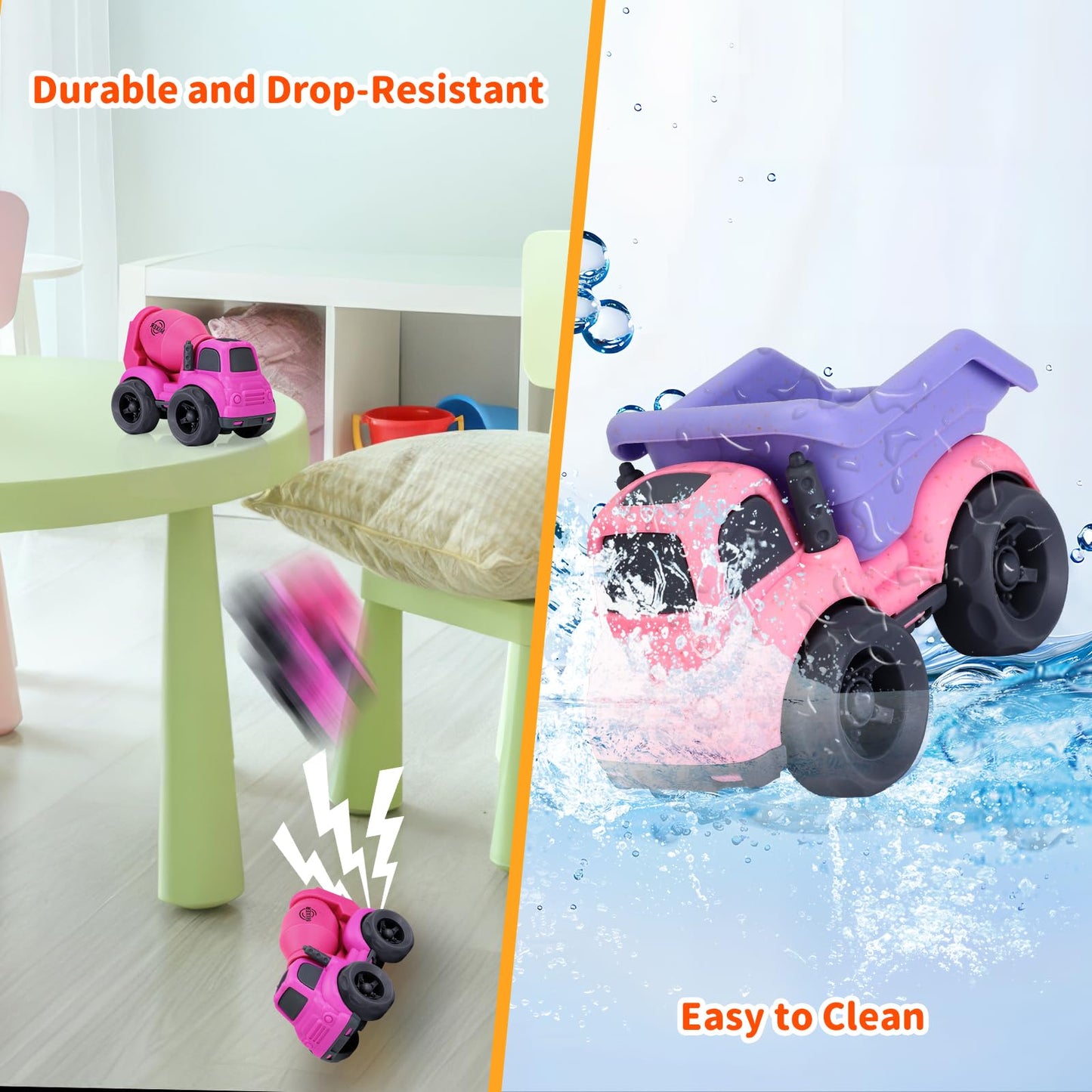 UOYLEYVN Toddler Dump Truck & Mixer Cement Toy Set — BPA Free, Outdoor Construction Toys for 2-4 Year Old Girls