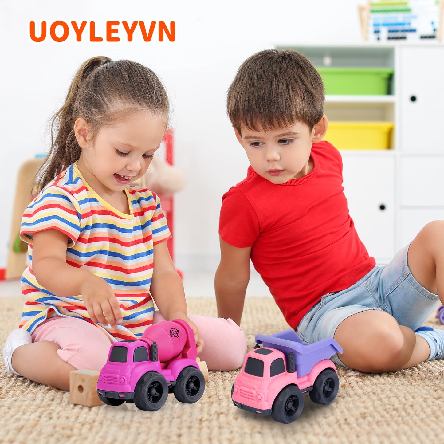 UOYLEYVN Toddler Dump Truck & Mixer Cement Toy Set — BPA Free, Outdoor Construction Toys for 2-4 Year Old Girls