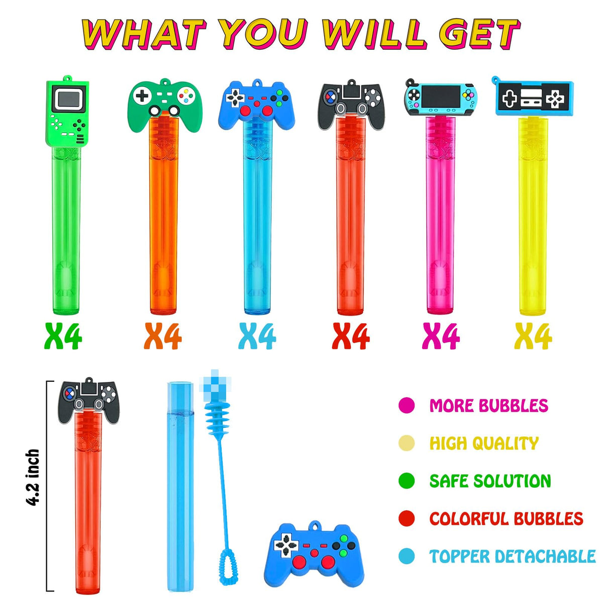 uoyoi Video Game Bubble Wands – 24Pcs Party Favors, Gamepad Bubble Toys for Kids
