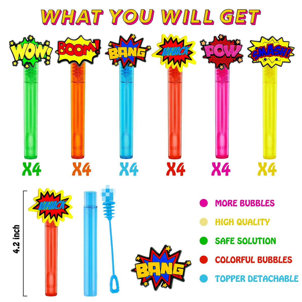 uoyoi Superhero Bubble Wands 24Pcs – Hero Word Bubble Party Favors for Kids
