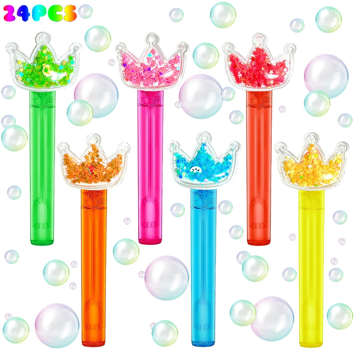 uoyoi Princess Party Favors – 24Pcs Glitter Crown Bubble Wands for Kids