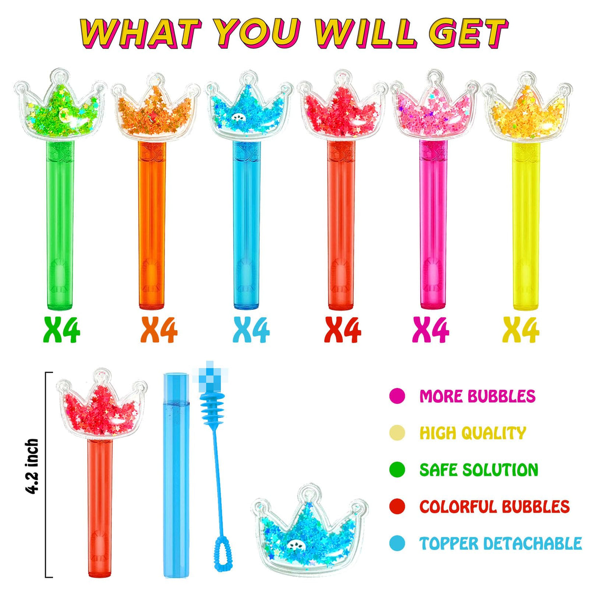 uoyoi Princess Party Favors – 24Pcs Glitter Crown Bubble Wands for Kids