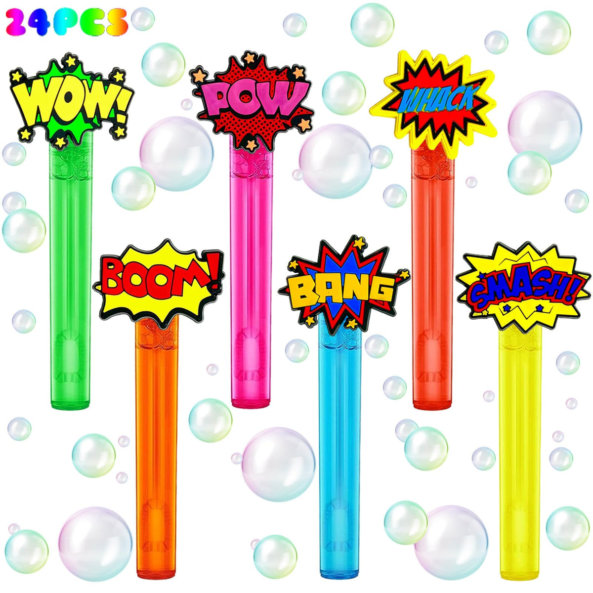 uoyoi Superhero Bubble Wands 24Pcs – Hero Word Bubble Party Favors for Kids