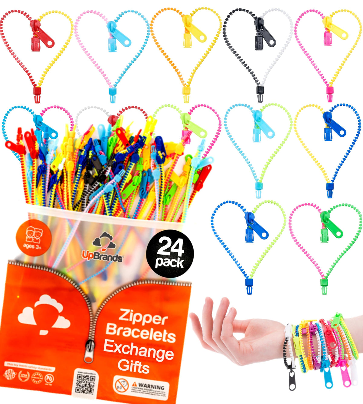UpBrands 24 Pack Fidget Zipper Bracelets | 6.5-Inch Sensory Toys for Kids