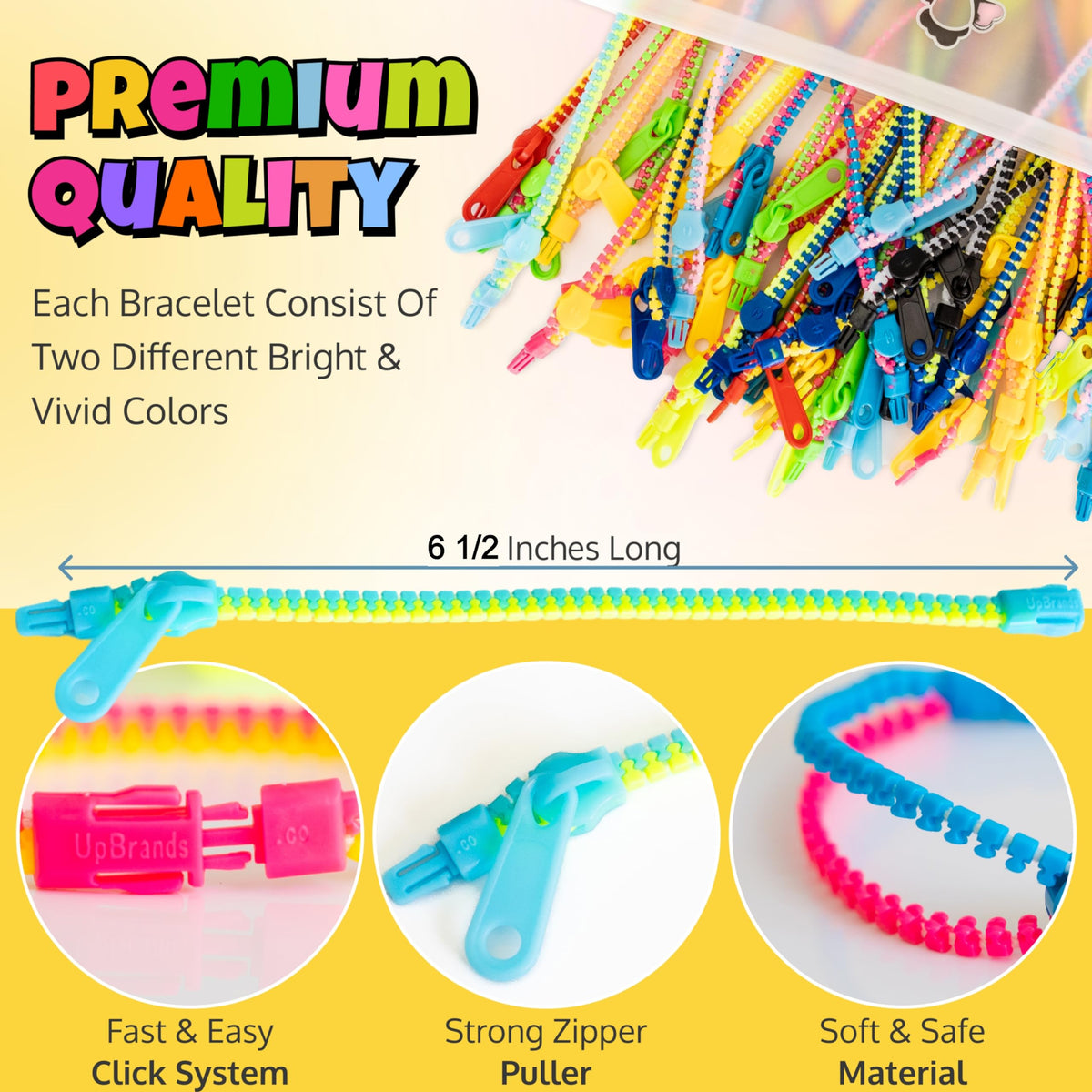 UpBrands 24 Pack Fidget Zipper Bracelets | 6.5-Inch Sensory Toys for Kids