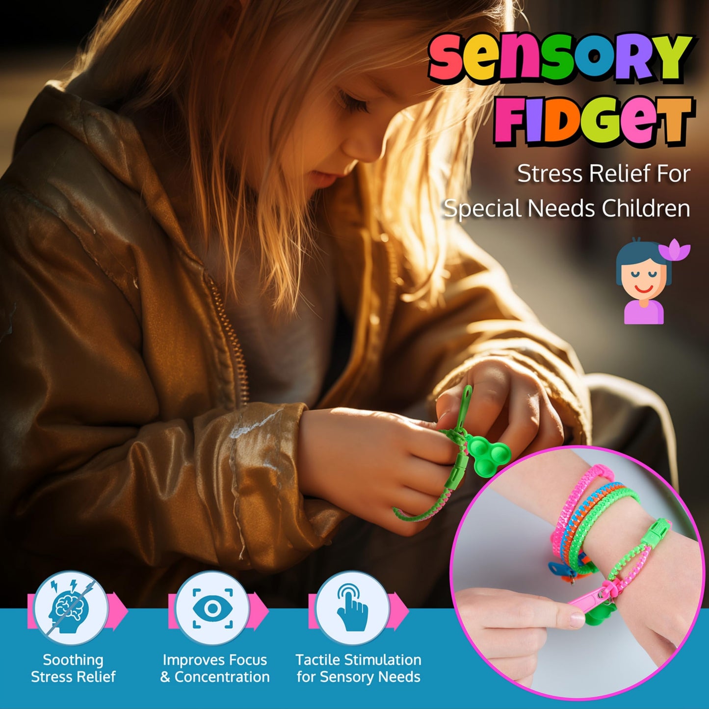 UpBrands 48-Pack Valentine's Day Cards with Pop-It Zipper Bracelets | Sensory Classroom Gifts