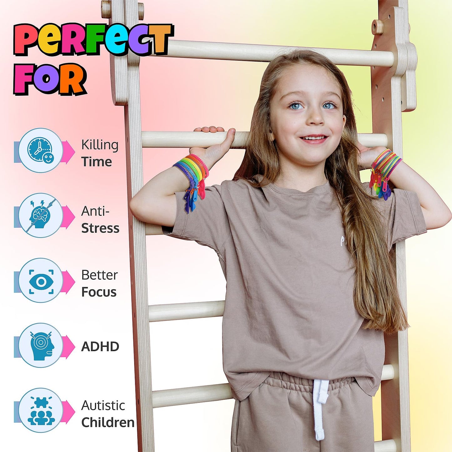 UpBrands 48-Pack Valentine's Day Cards with Pop-It Zipper Bracelets | Sensory Classroom Gifts