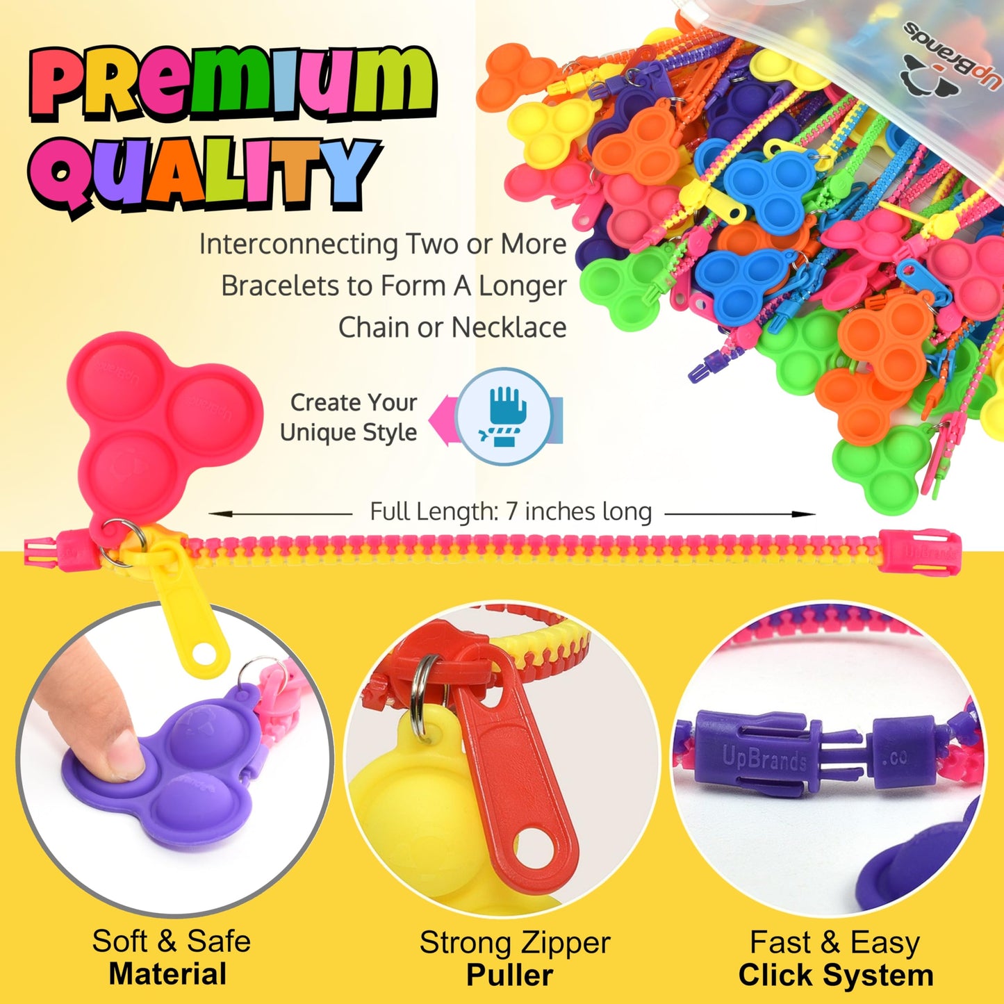 UpBrands 48-Pack Valentine's Day Cards with Pop-It Zipper Bracelets | Sensory Classroom Gifts