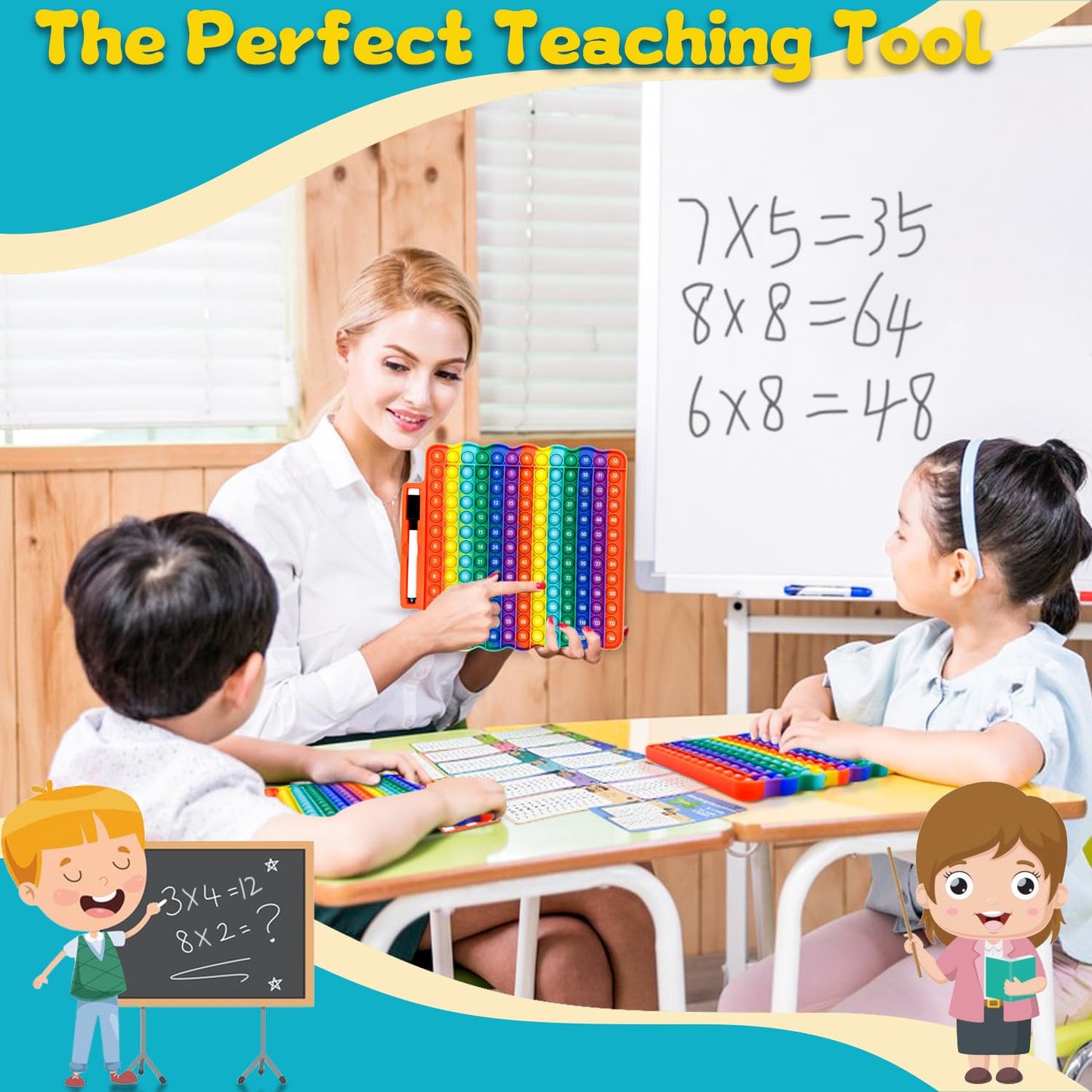 UPDOPEF Multiplication Flash Cards + Fingertip Bubbles Toy – Fun Math Games for Kids 3+