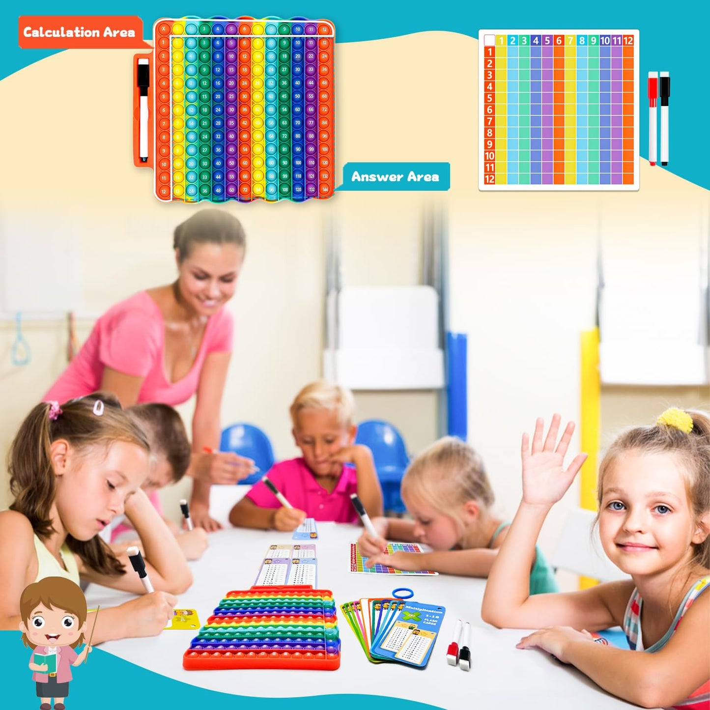 UPDOPEF Multiplication Flash Cards + Fingertip Bubbles Toy – Fun Math Games for Kids 3+