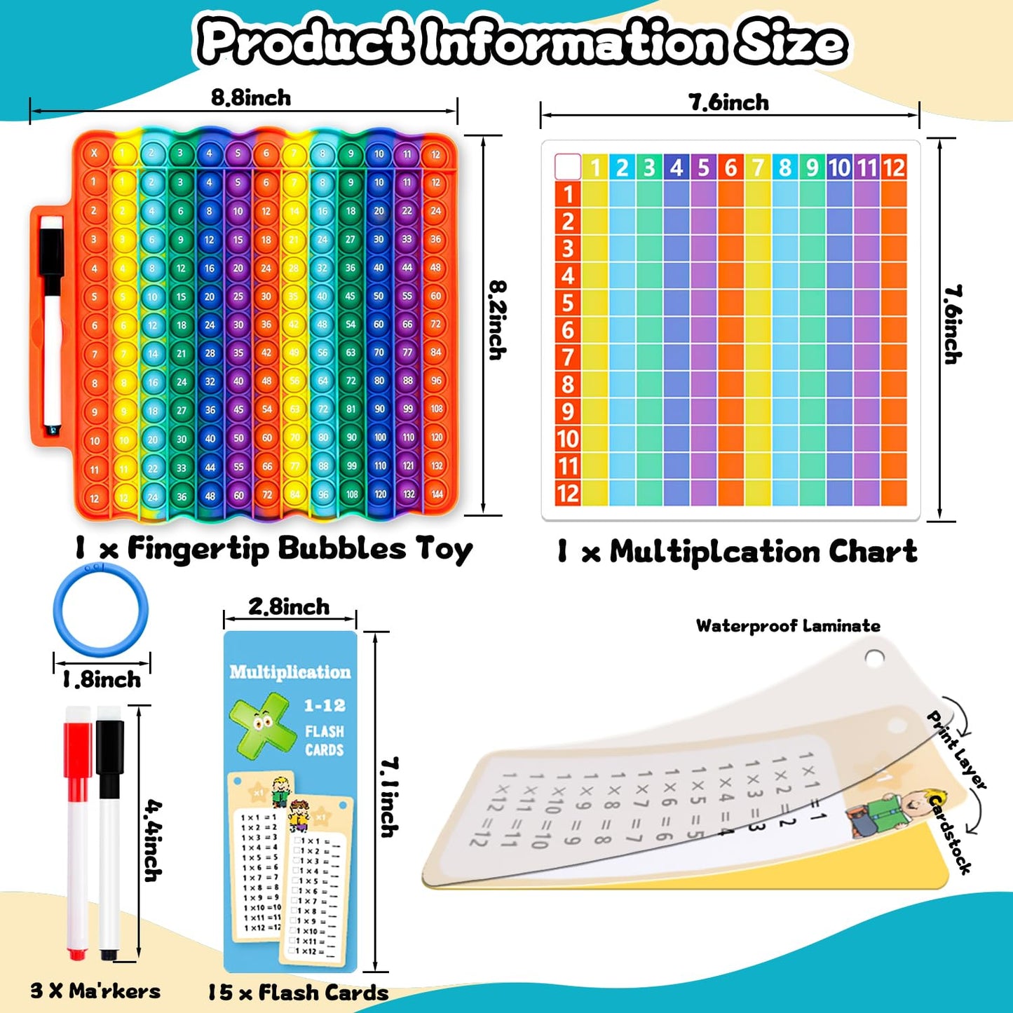 UPDOPEF Multiplication Flash Cards + Fingertip Bubbles Toy – Fun Math Games for Kids 3+