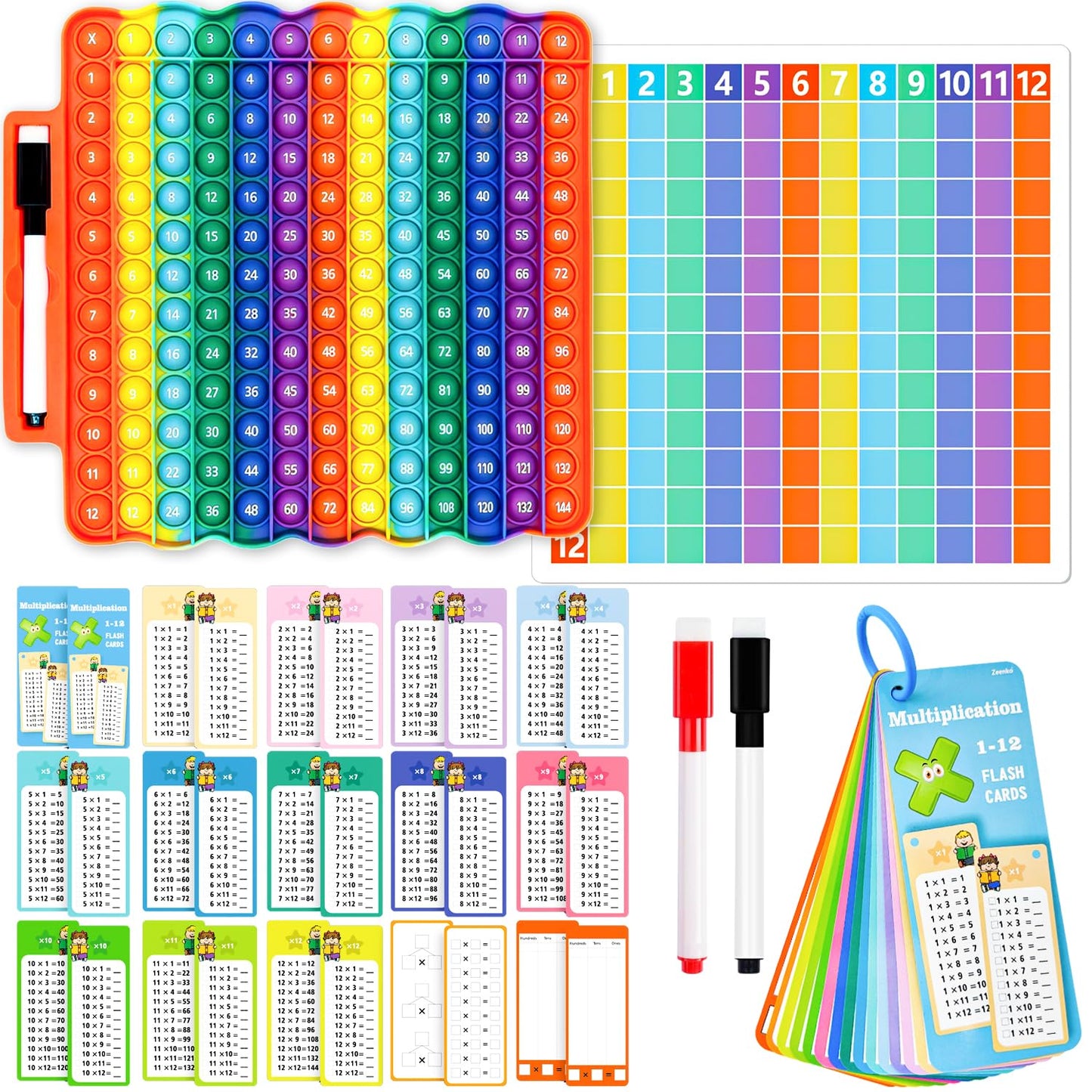 UPDOPEF Multiplication Flash Cards + Fingertip Bubbles Toy – Fun Math Games for Kids 3+