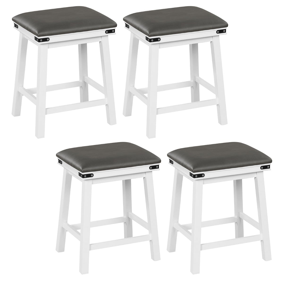 Set of 4 62 cm Height Upholstered Backless Bar Stools with PU Leather Padded Seat-Brown