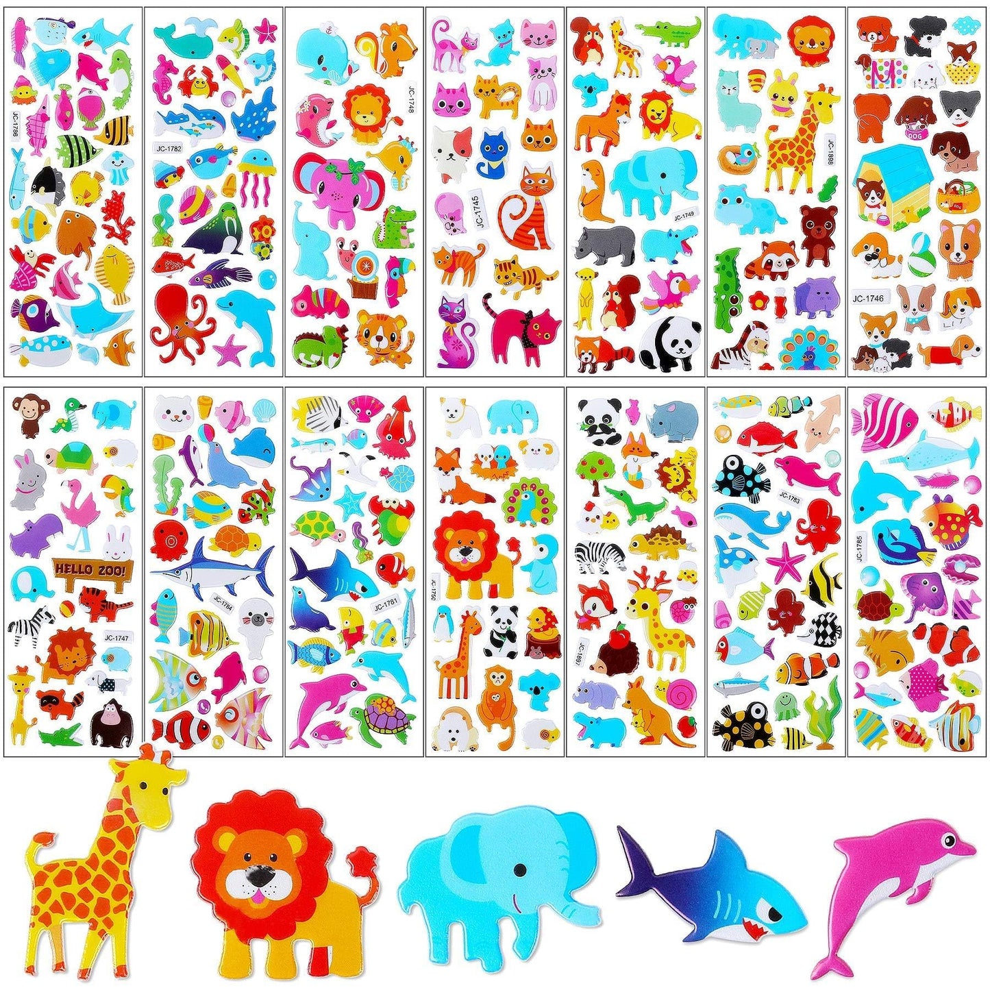 UPINS 200+ Count 3D Animal Puffy Stickers – Kids’ Foam Sticker Sheets Bulk