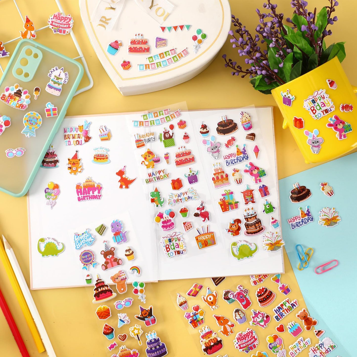 UPINS 12 Sheets Happy Birthday Stickers for Kids — 3D Puffy Foam Decals