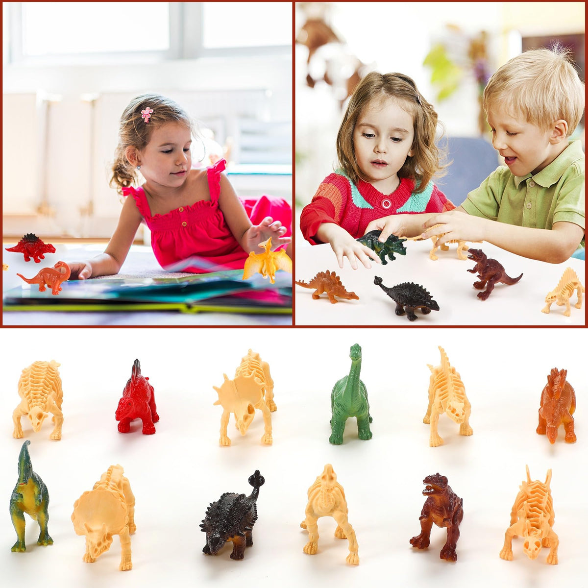 UPINS 24pcs Mini Dinosaur Figures & Skeletons – Educational Dino Set with Storage Box