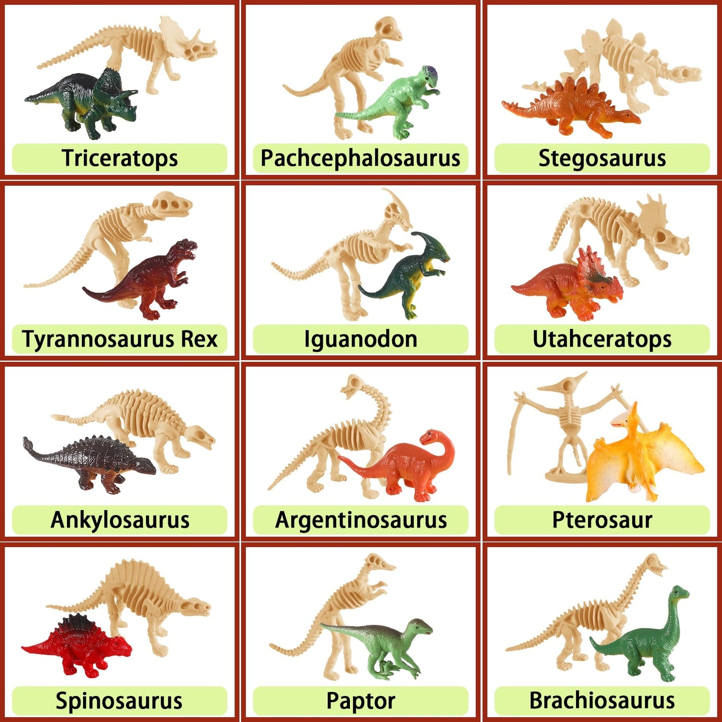 UPINS 24pcs Mini Dinosaur Figures & Skeletons – Educational Dino Set with Storage Box