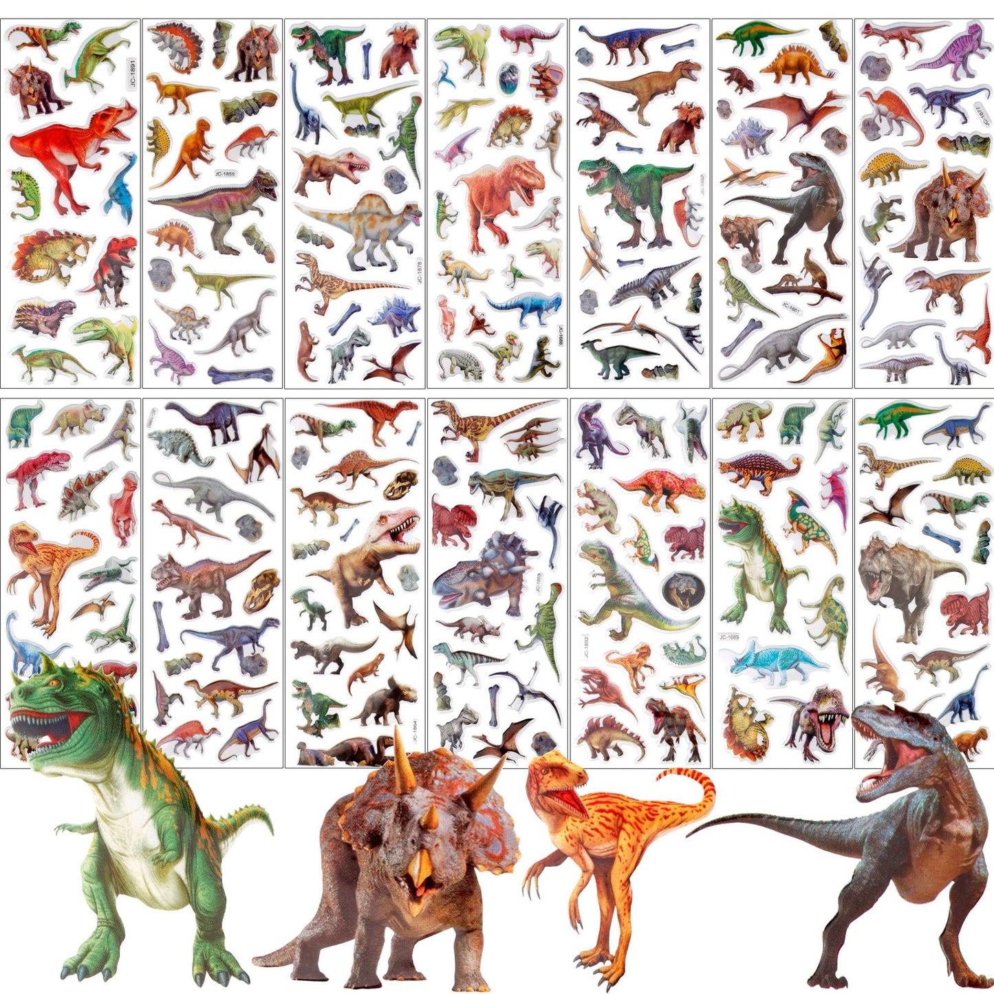 UPINS Dinosaur Stickers for Kids – 14 Sheets, 200+ 3D Puffy Stickers