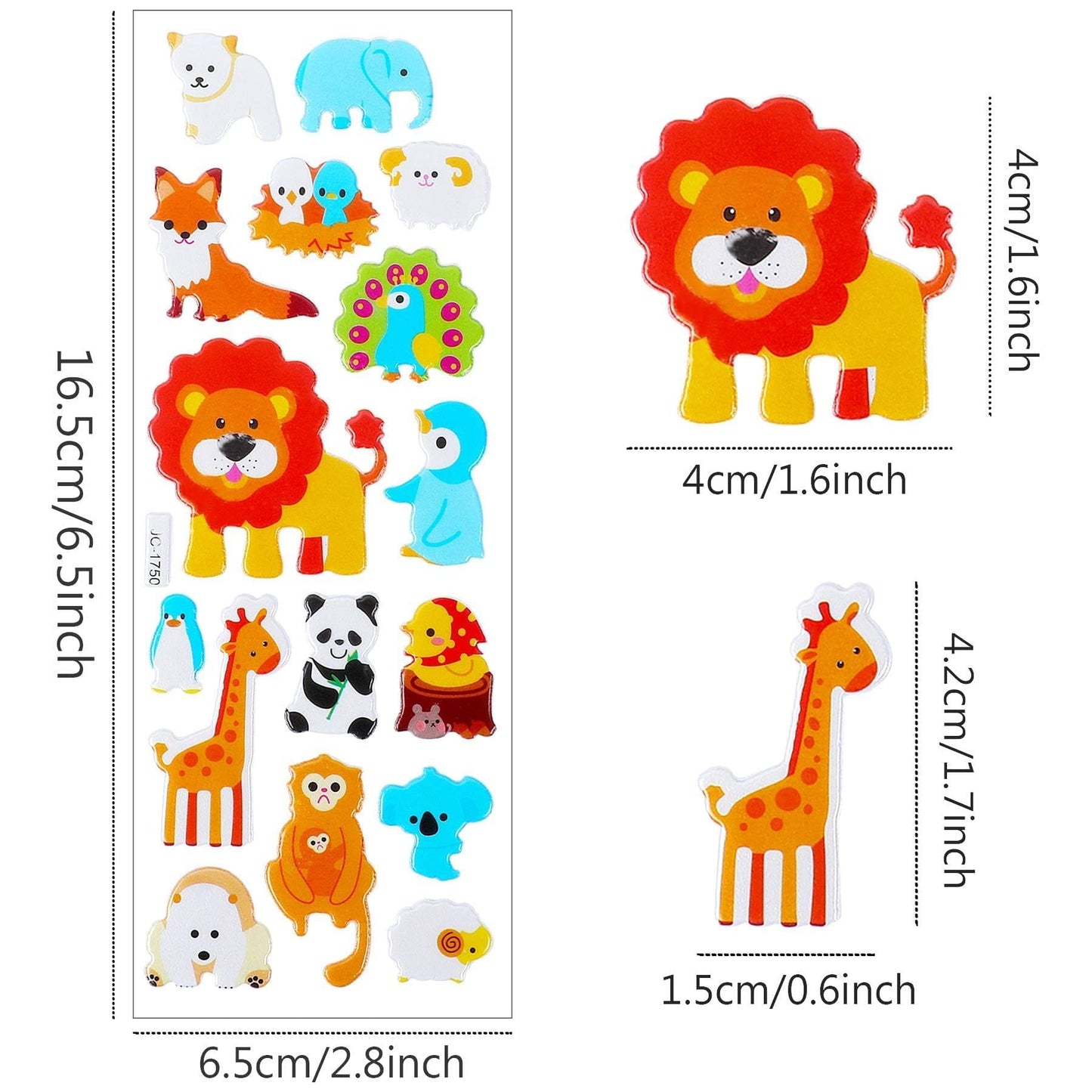 UPINS 200+ Count 3D Animal Puffy Stickers – Kids’ Foam Sticker Sheets Bulk