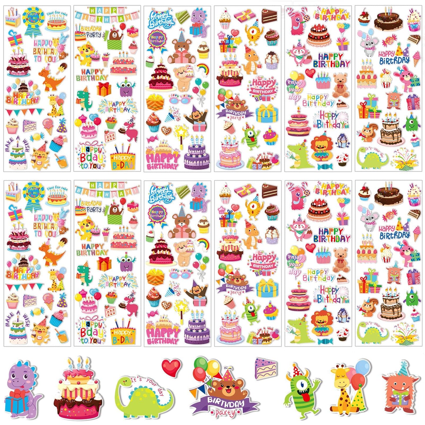 UPINS 12 Sheets Happy Birthday Stickers for Kids — 3D Puffy Foam Decals
