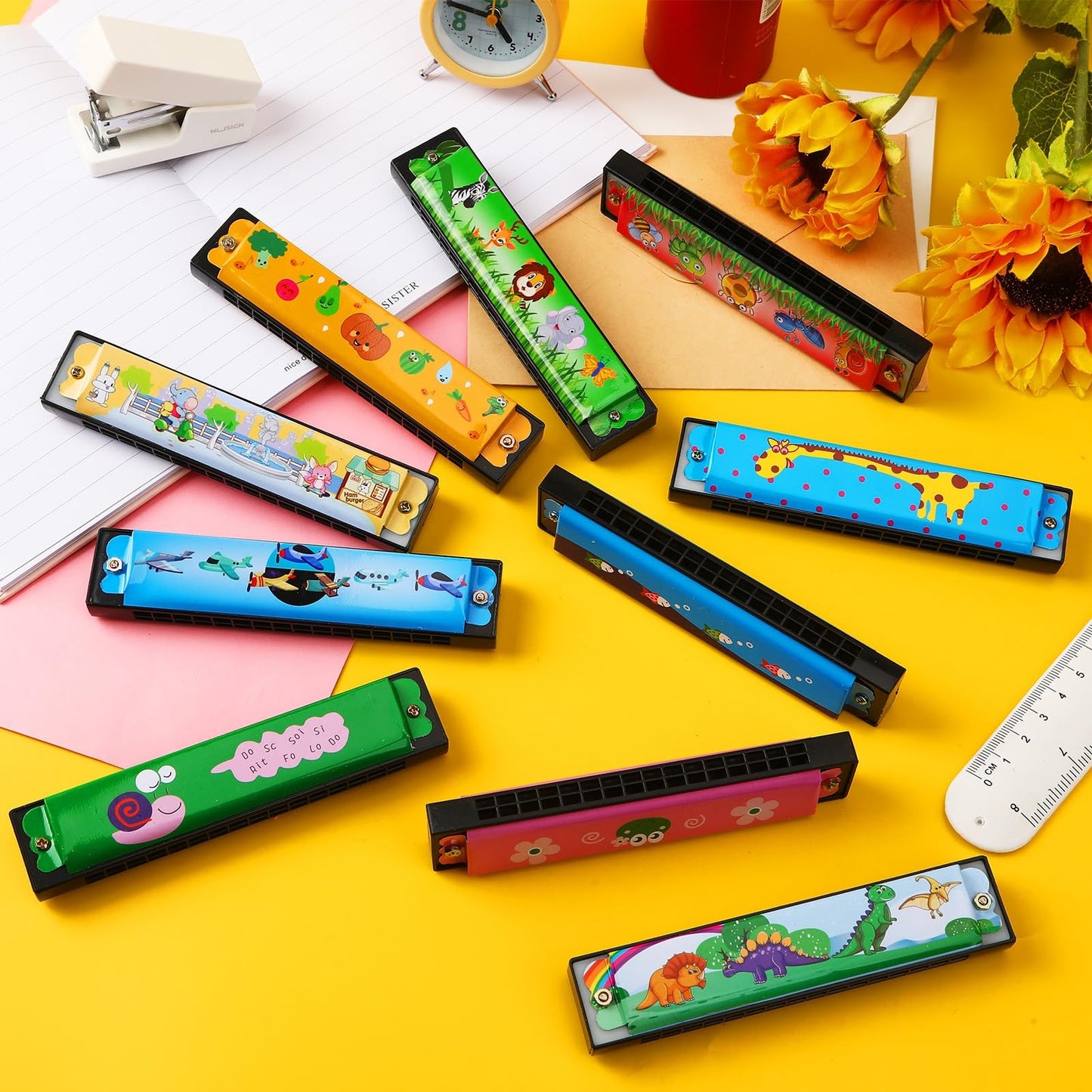 UPINS 10Pcs Cartoon 16-Hole Harmonica Set for Beginners | 10 Styles