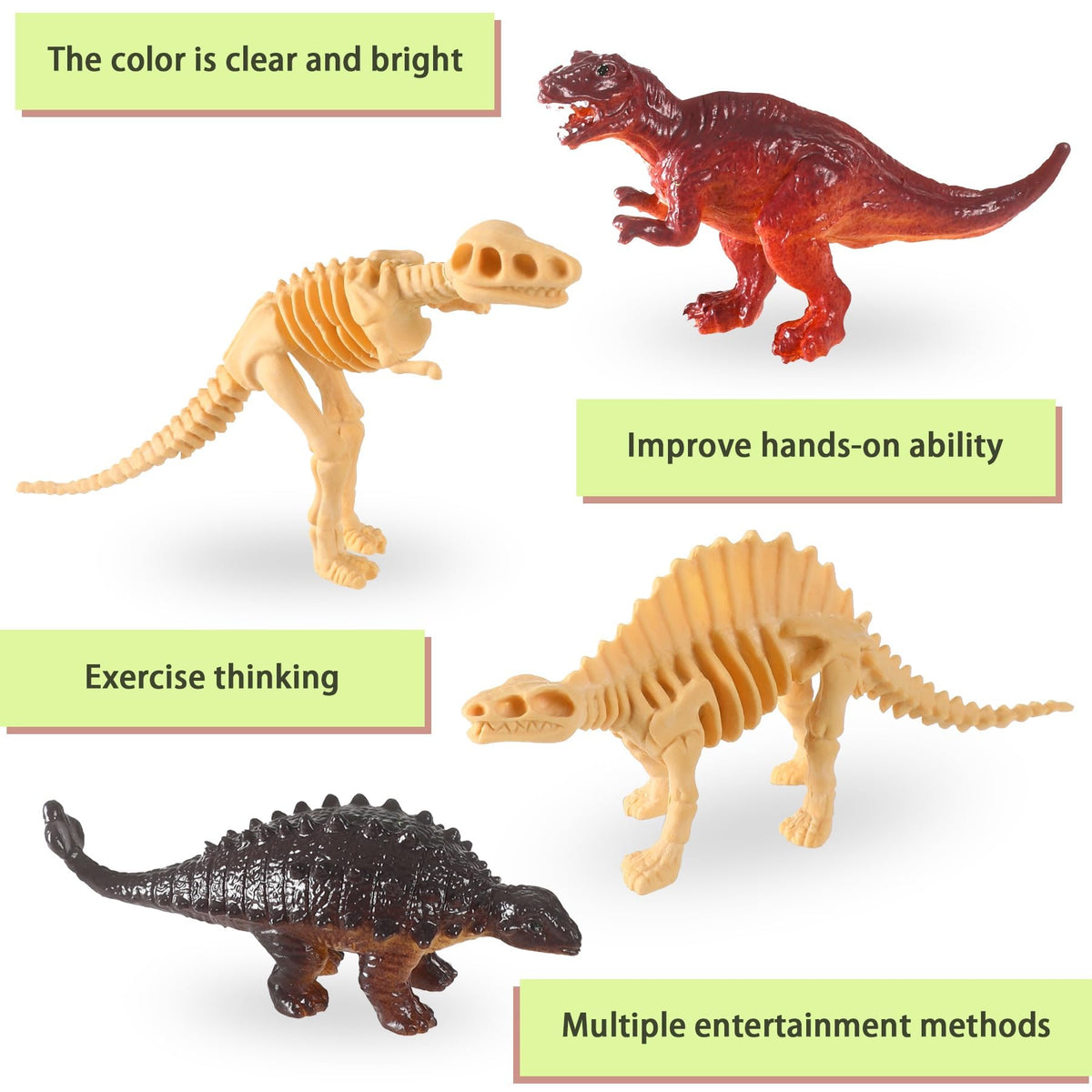 UPINS 24pcs Mini Dinosaur Figures & Skeletons – Educational Dino Set with Storage Box