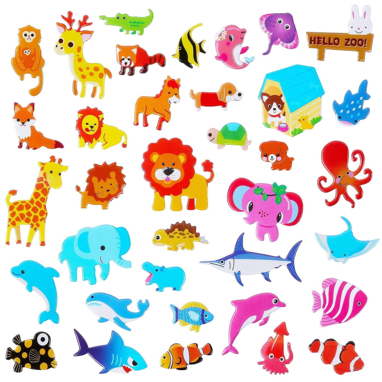 UPINS 200+ Count 3D Animal Puffy Stickers – Kids’ Foam Sticker Sheets Bulk