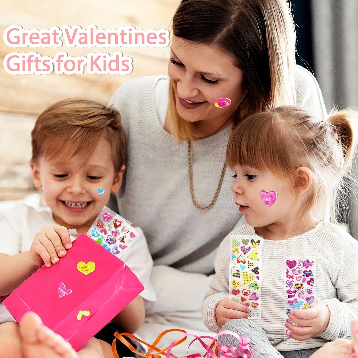 UPINS Valentine Stickers – 14 Sheets, 500+ Heart Stickers for Kids | Glitter 3D Puffy Crafts