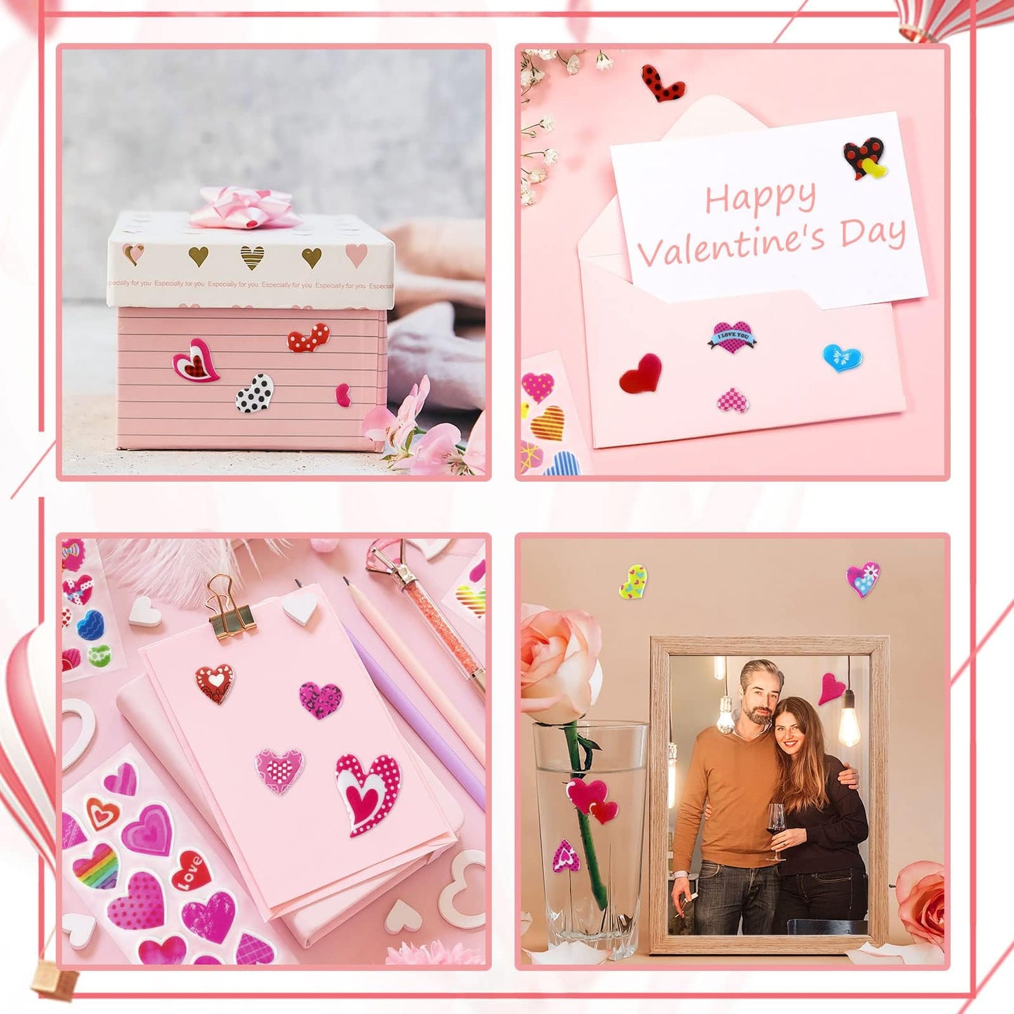 UPINS Valentine Stickers – 14 Sheets, 500+ Heart Stickers for Kids | Glitter 3D Puffy Crafts