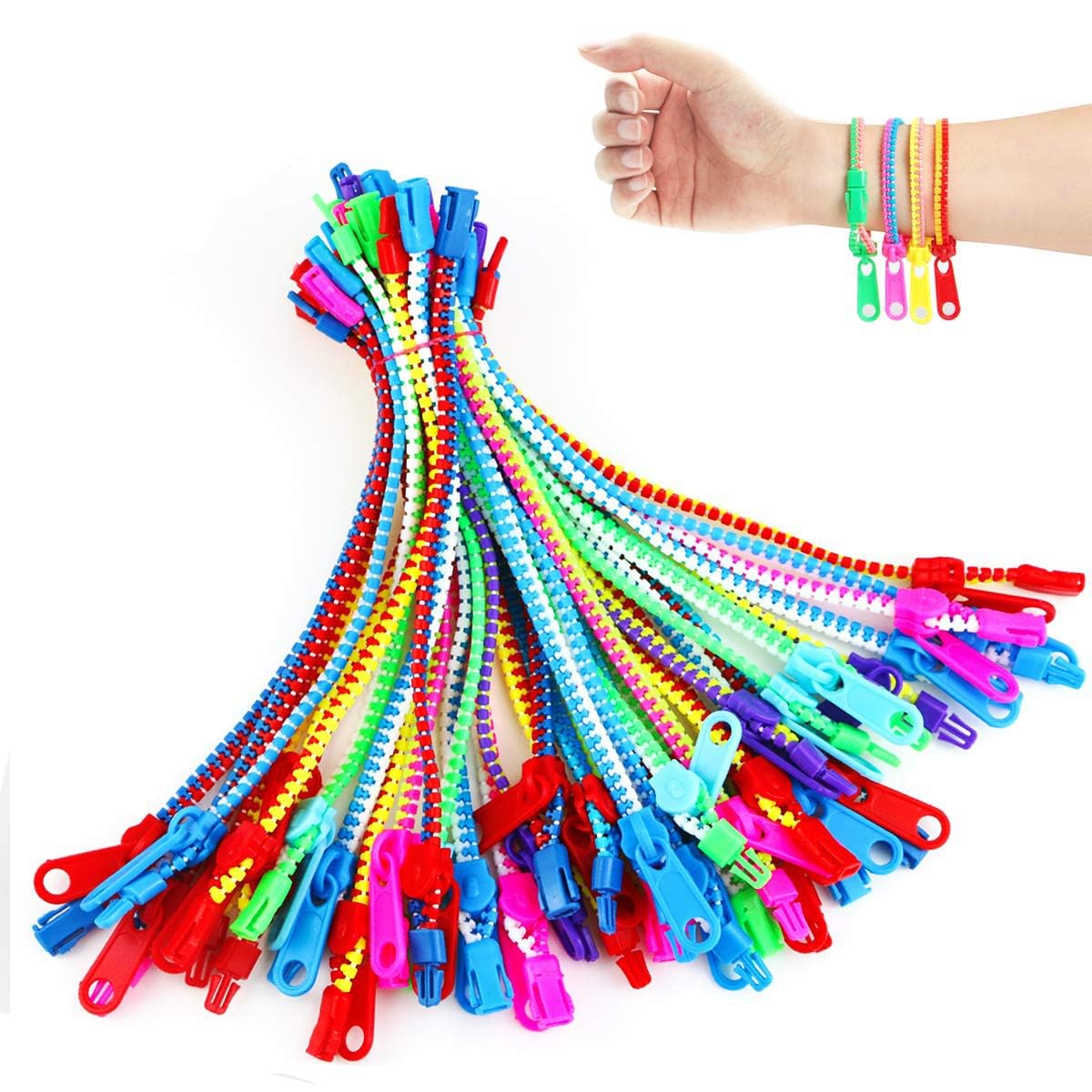 UPlama 50 PCS Zipper Fidget Bracelets – Neon Sensory Bracelet Bulk Set