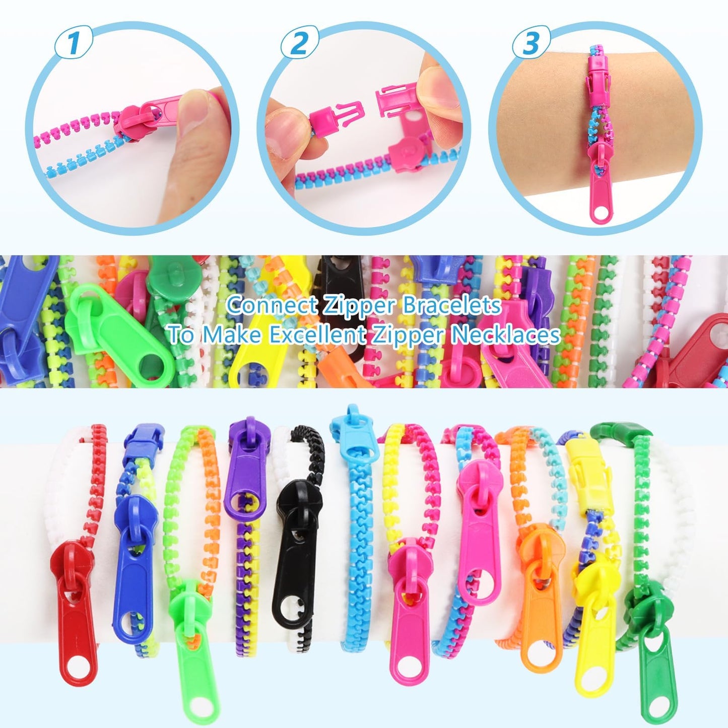 UPlama 50 PCS Zipper Fidget Bracelets – Neon Sensory Bracelet Bulk Set