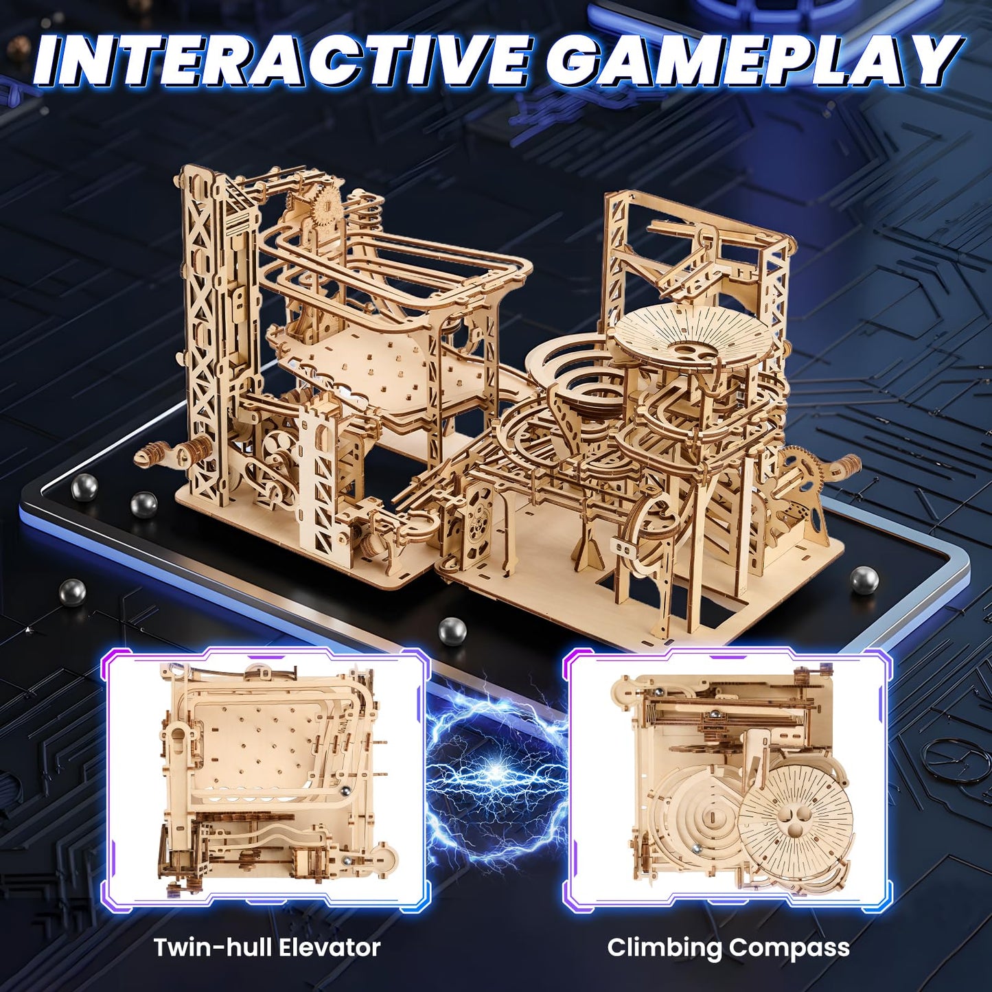 UPLIKE 3D Wooden Puzzle for Adults — 330-Piece Marble Run Roller Coaster Kit