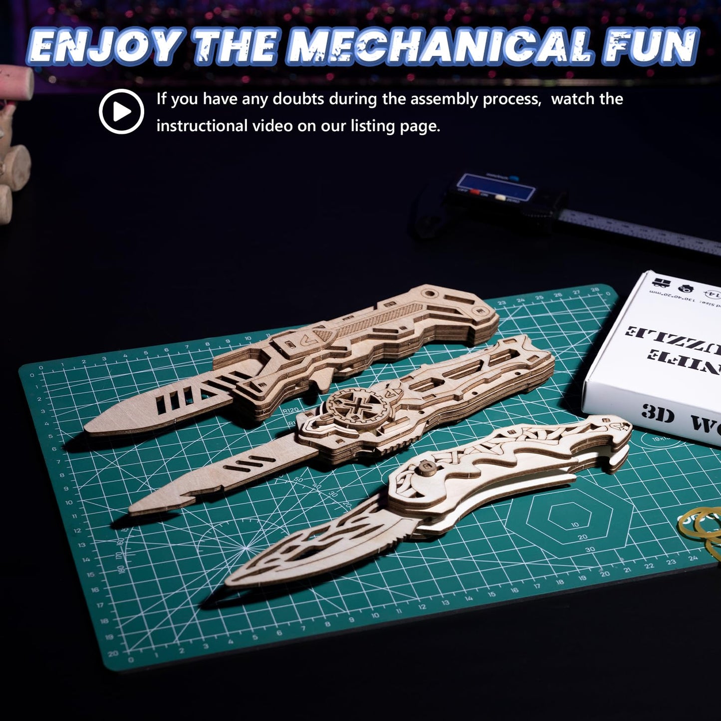 UPLIKE 3D Wooden Puzzle Knife Kit – 3-in-1 DIY Mechanical Puzzle for Adults, 134-Piece