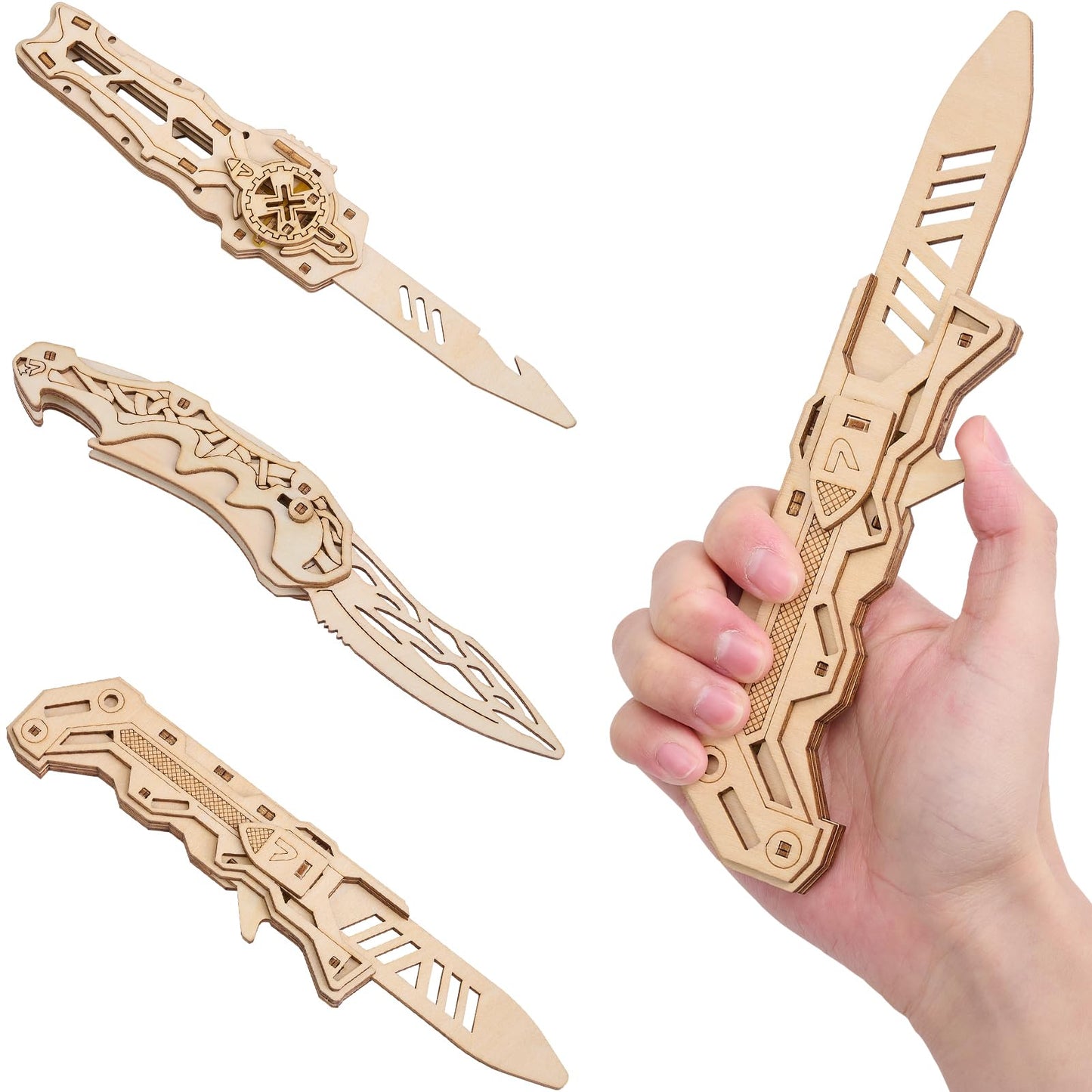 UPLIKE 3D Wooden Puzzle Knife Kit – 3-in-1 DIY Mechanical Puzzle for Adults, 134-Piece