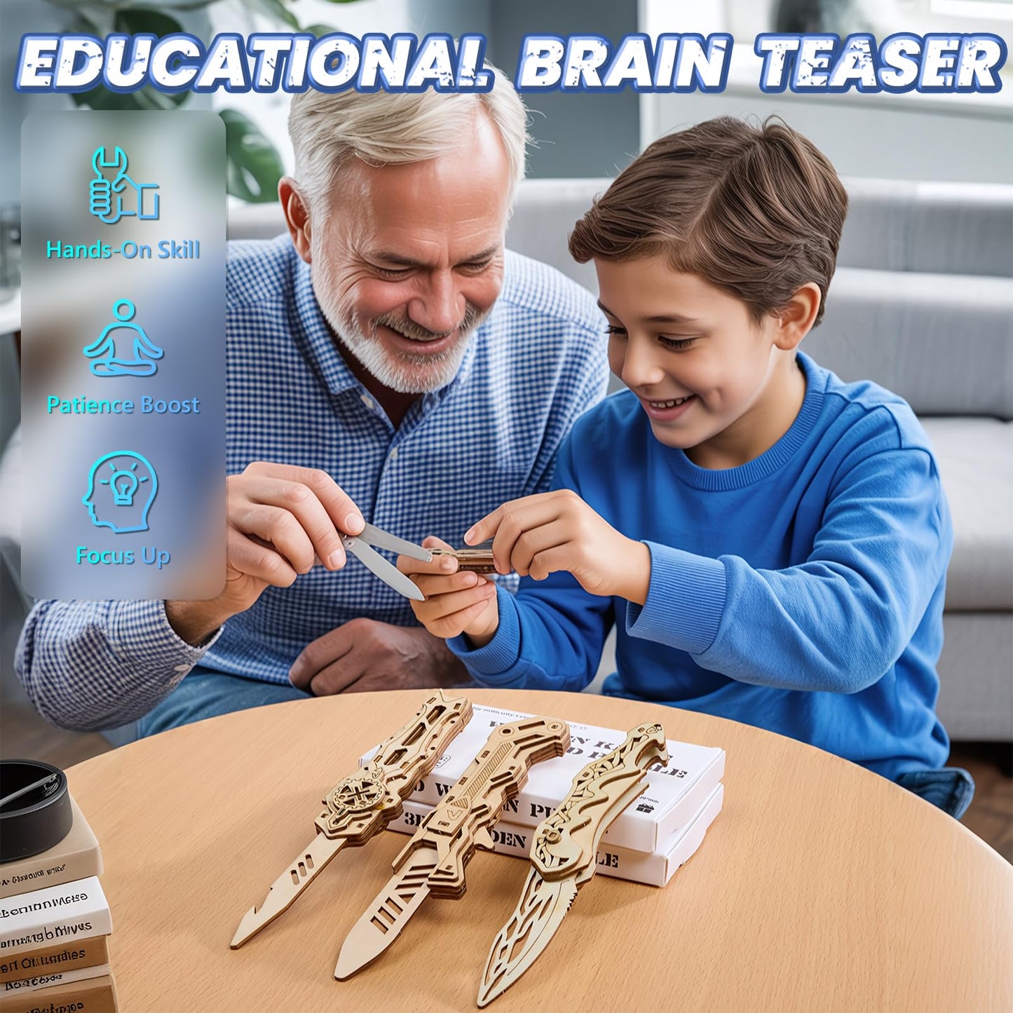 UPLIKE 3D Wooden Puzzle Knife Kit – 3-in-1 DIY Mechanical Puzzle for Adults, 134-Piece