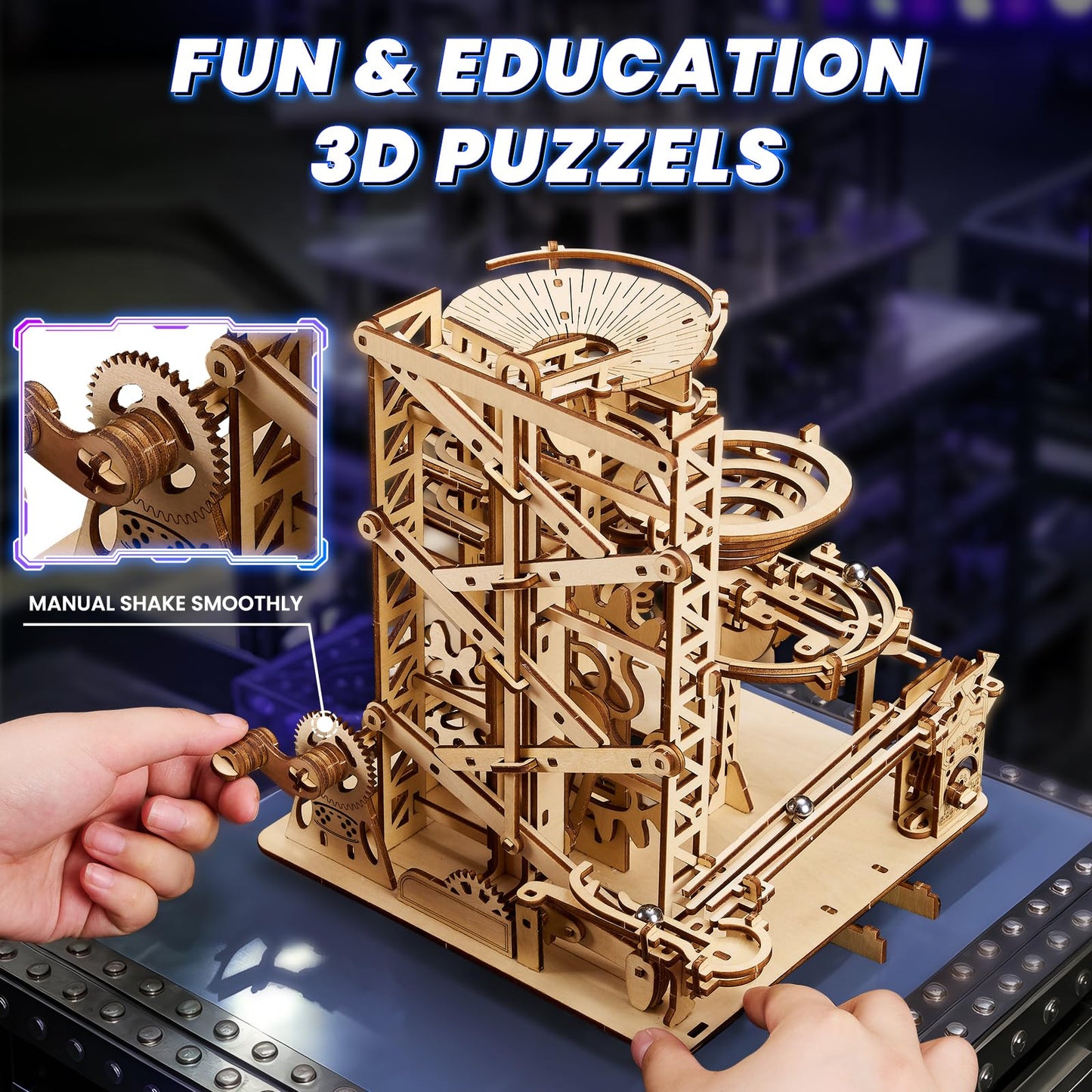 UPLIKE 3D Wooden Puzzle for Adults — 330-Piece Marble Run Roller Coaster Kit
