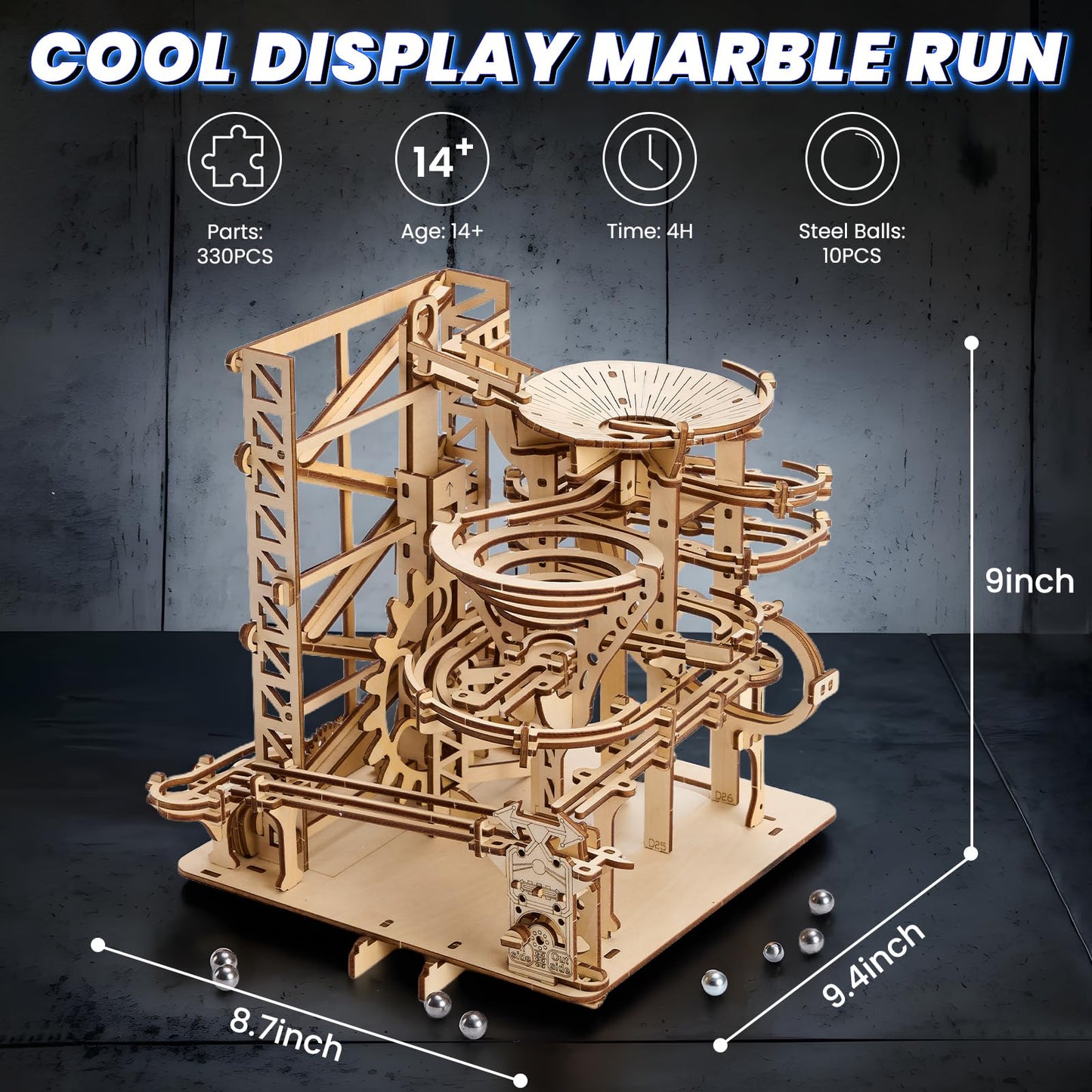 UPLIKE 3D Wooden Puzzle for Adults — 330-Piece Marble Run Roller Coaster Kit