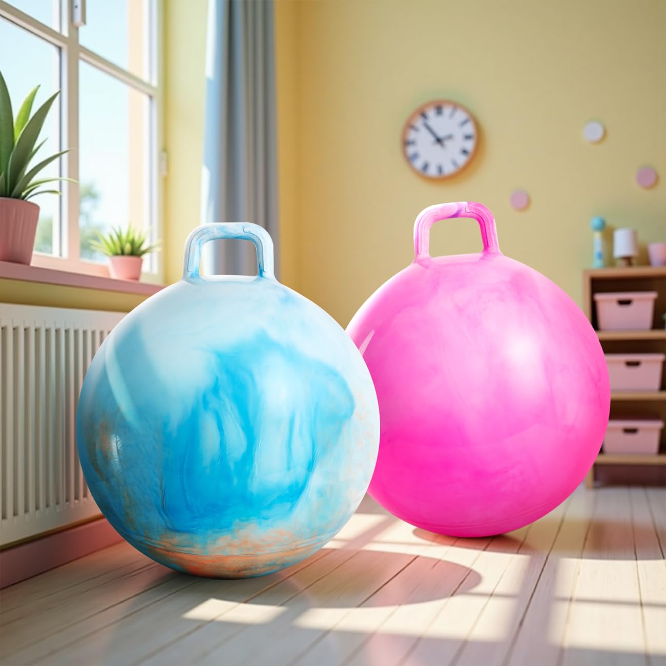 Upper Rider 18-Inch Hopper Ball Set (2-Pack) – Handle, Pump, Blue & Pink