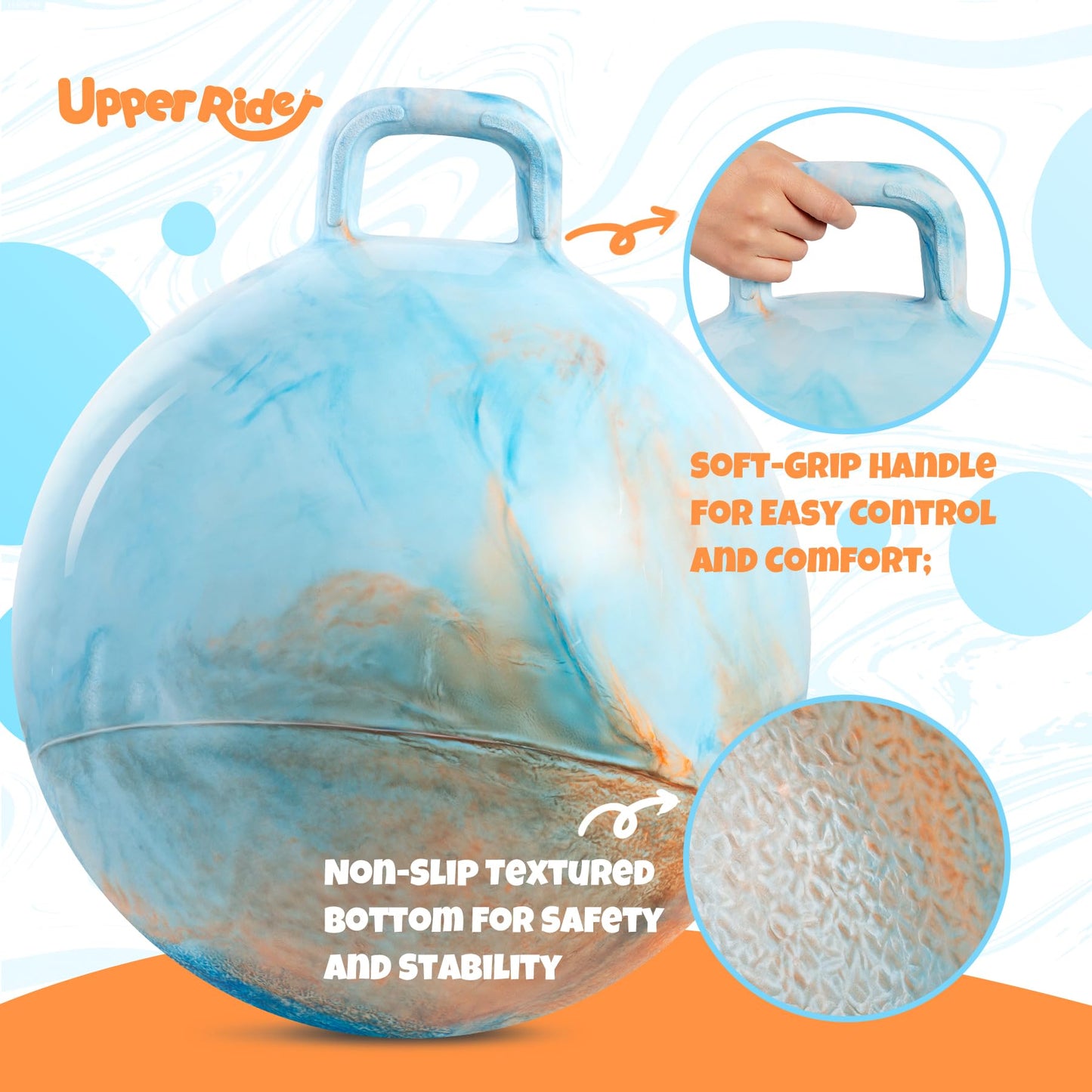 Upper Rider 18-Inch Hopper Ball Set (2-Pack) – Handle, Pump, Blue & Pink