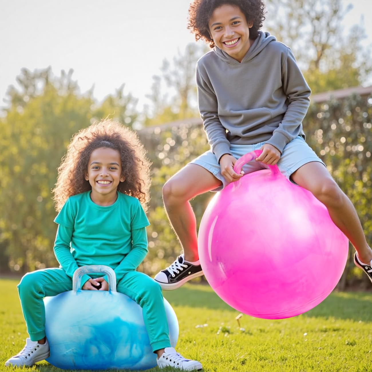 Upper Rider 18-Inch Hopper Ball Set (2-Pack) – Handle, Pump, Blue & Pink